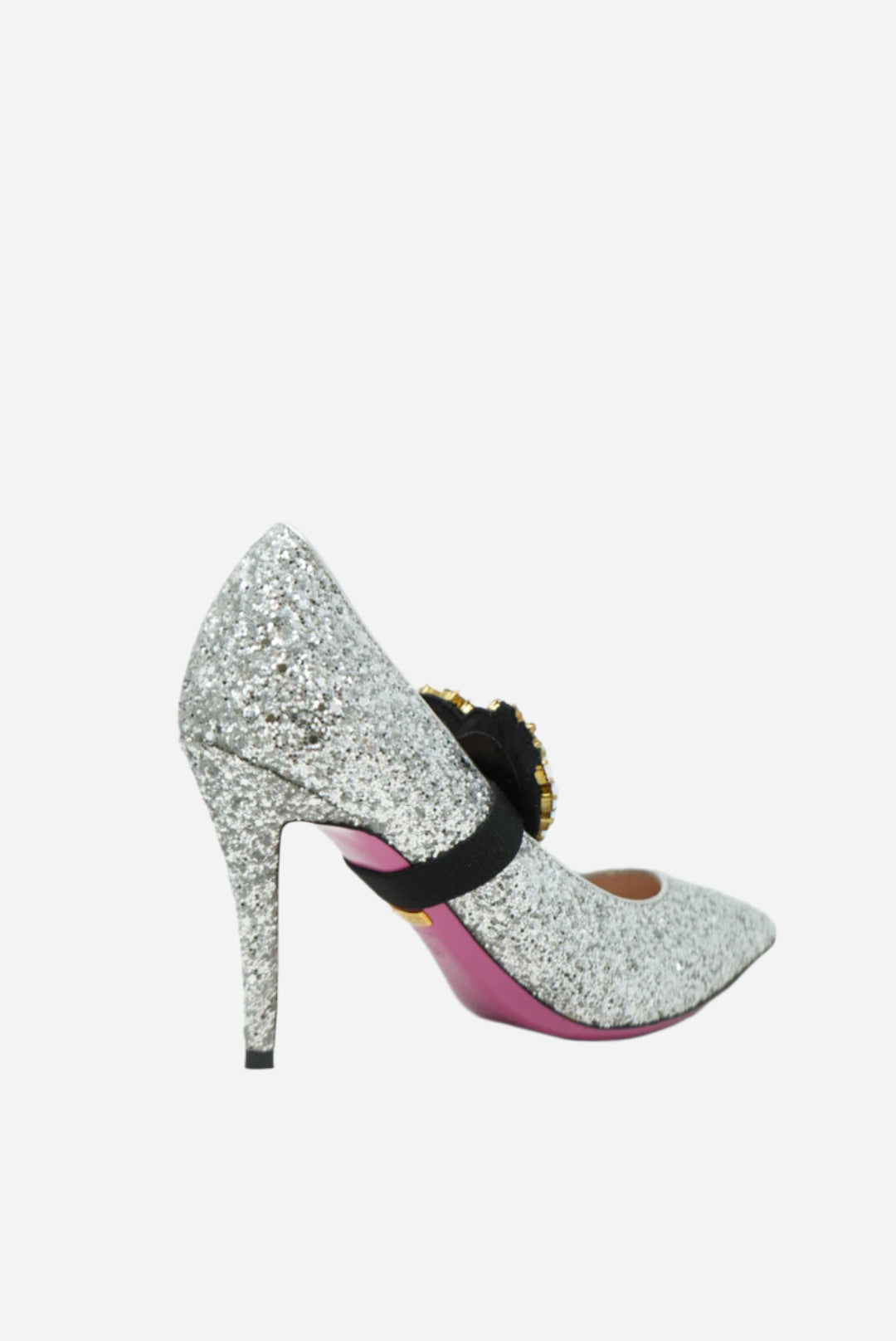 Gucci Glitter Argento Pumps W/removable Heart Crystal