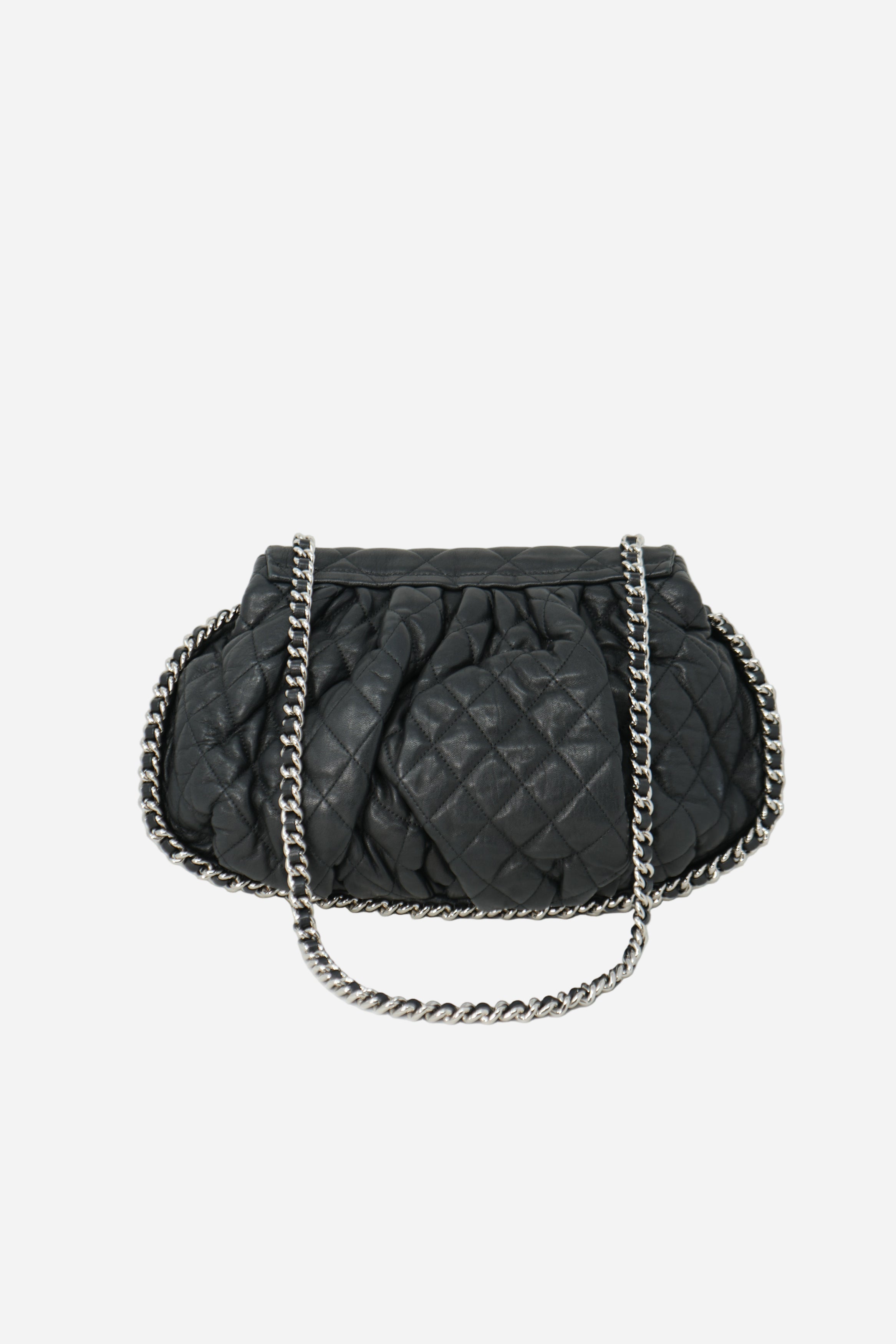 Pre-Owned Chanel Washed Lambskin Quilted Large Chain Around Bag Black