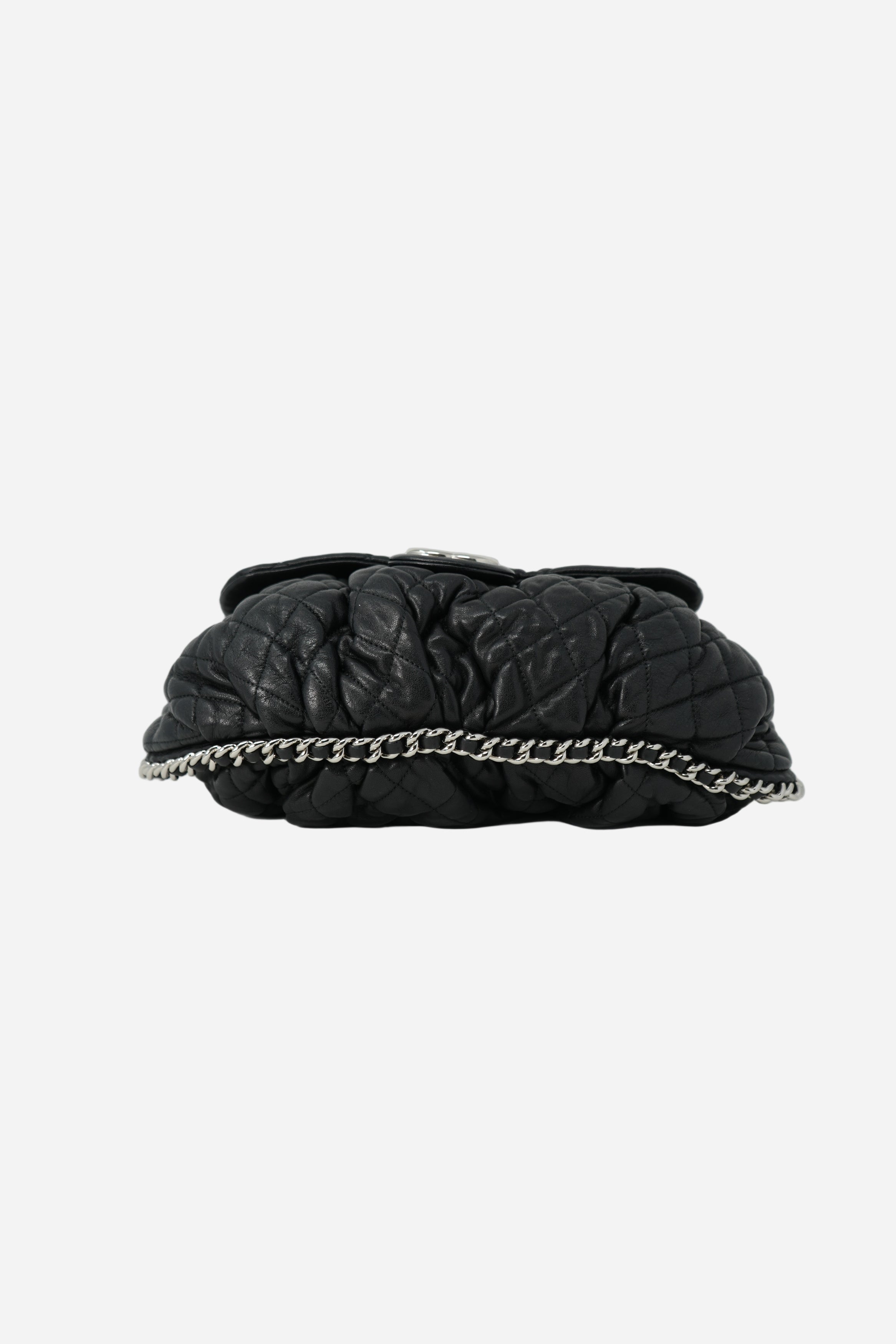 Pre-Owned Chanel Washed Lambskin Quilted Large Chain Around Bag Black