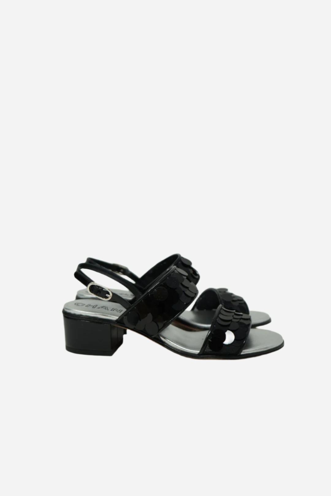 Pre-Owned Chanel Black Sequin Slingback Sandals