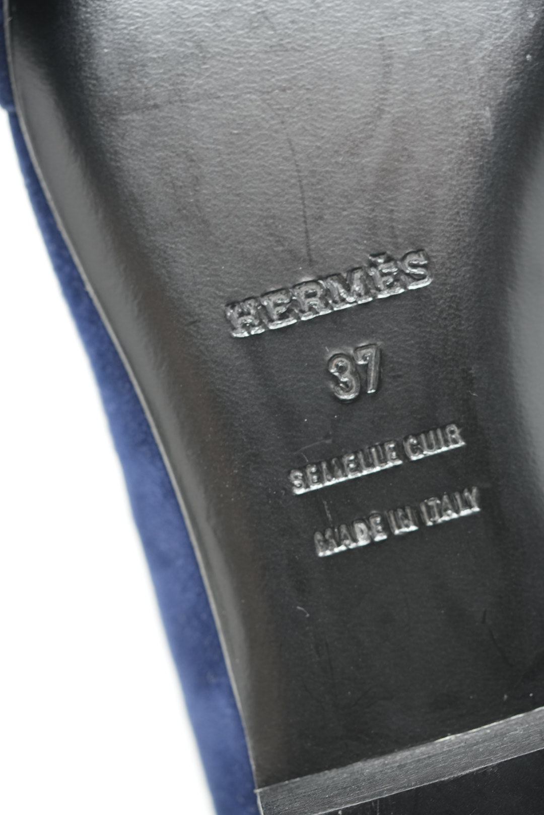 Hermes Blue Velvet Kelly Loafers
