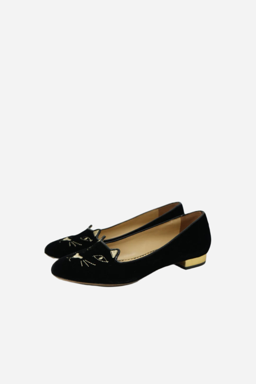 Charlotte Olympia Black Velvet Kitty Flats