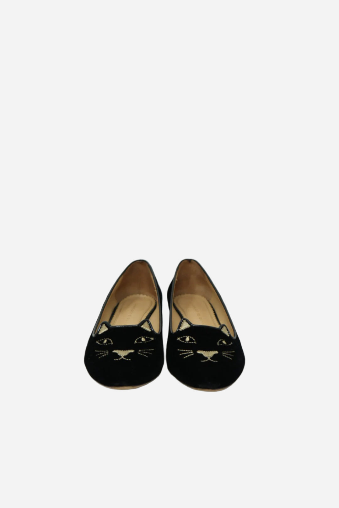 Charlotte Olympia Black Velvet Kitty Flats