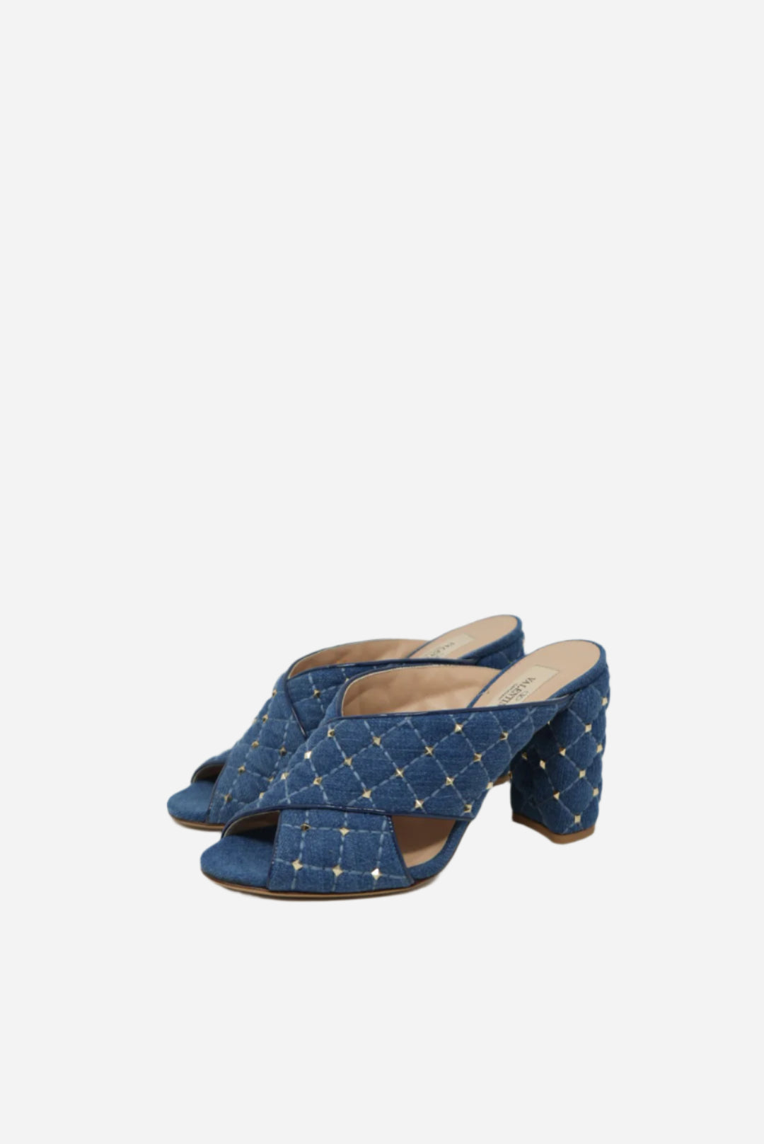 Valentino Garavani Denim Rockstud Spike Crisscross Silde Sandals