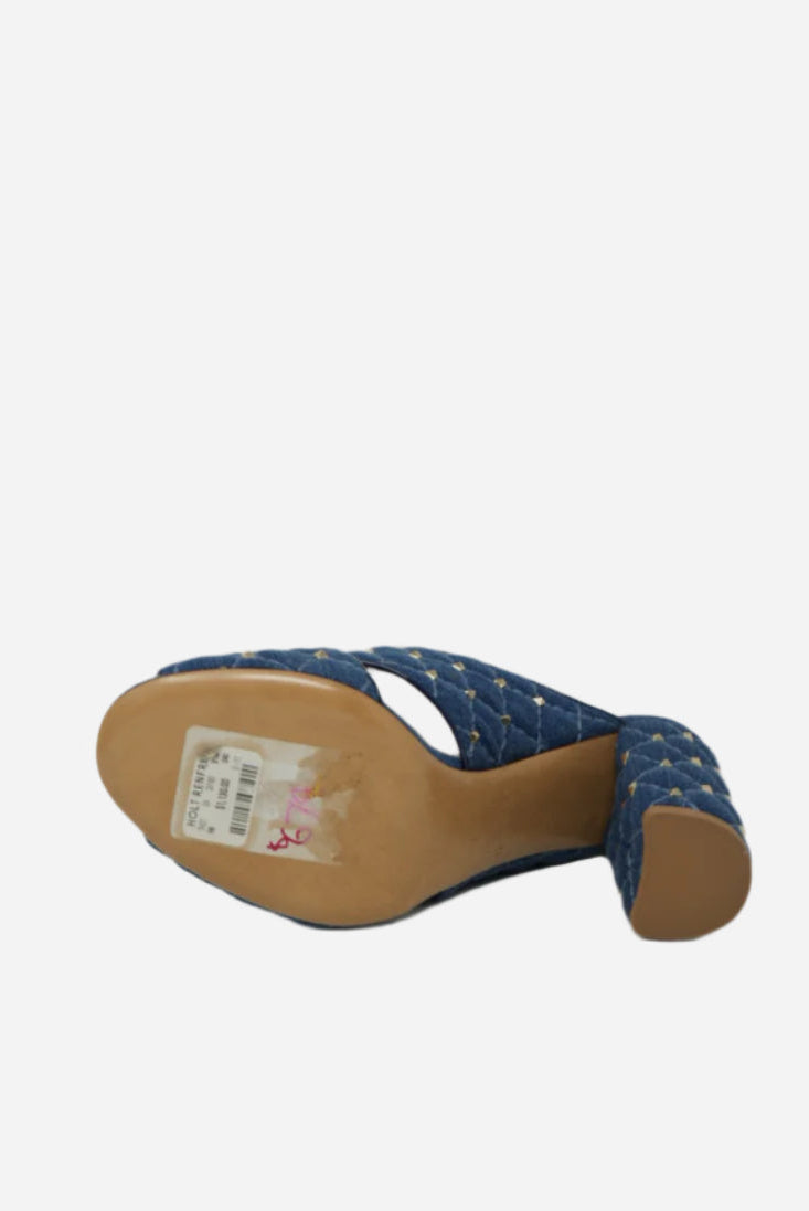 Valentino Garavani Denim Rockstud Spike Crisscross Silde Sandals Size 37