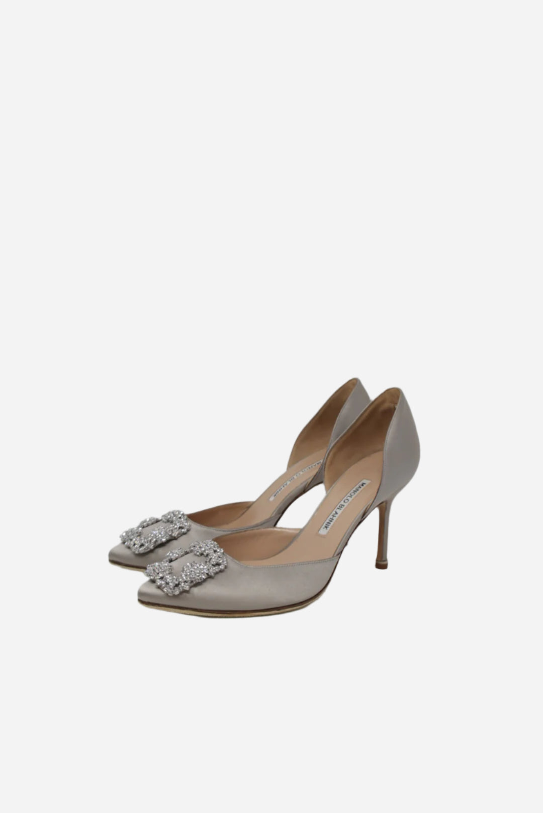 Manolo Blahnik Light Grey Satin Pumps