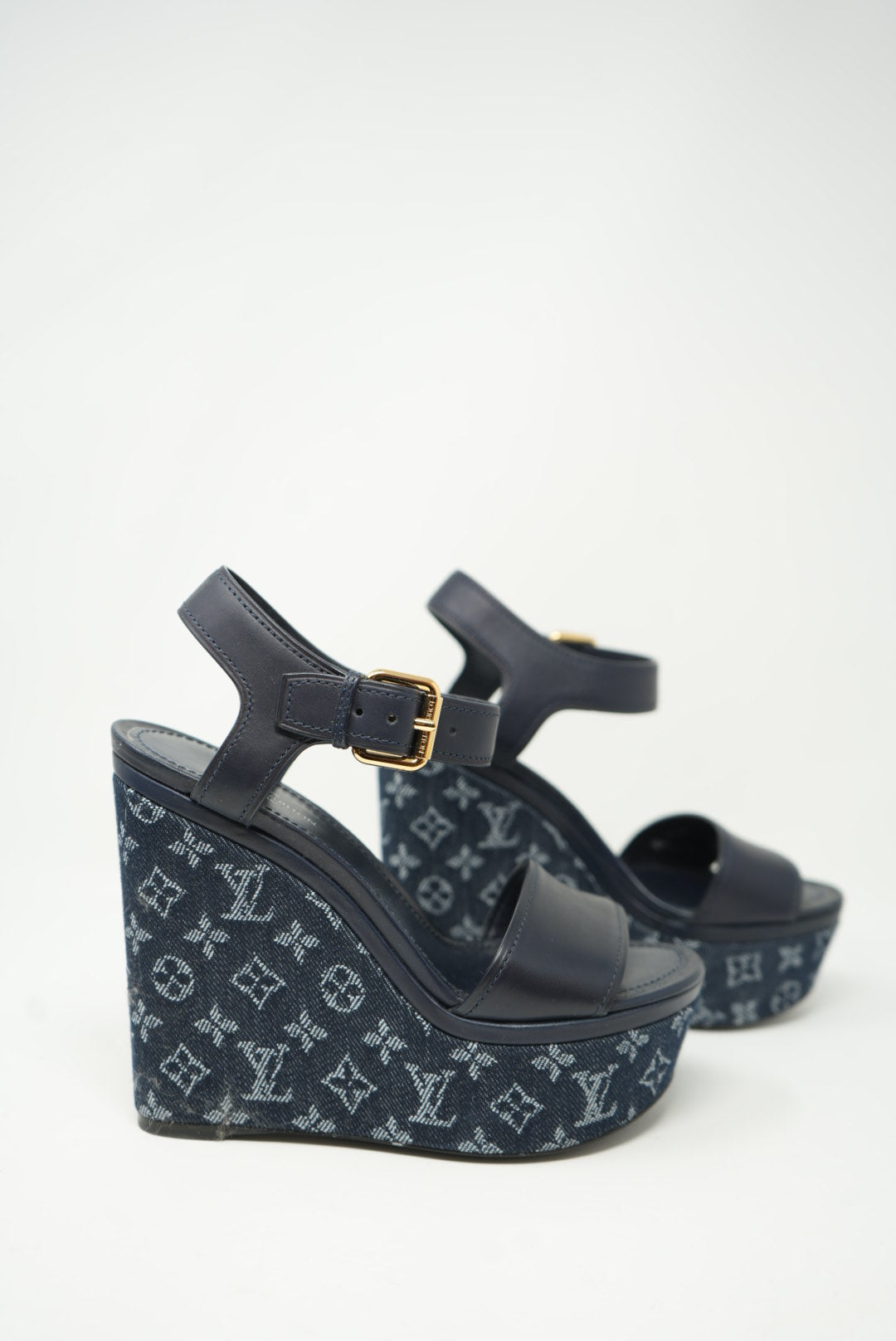Louis Vuitton Monogram Denim Platform Sandals Size 35