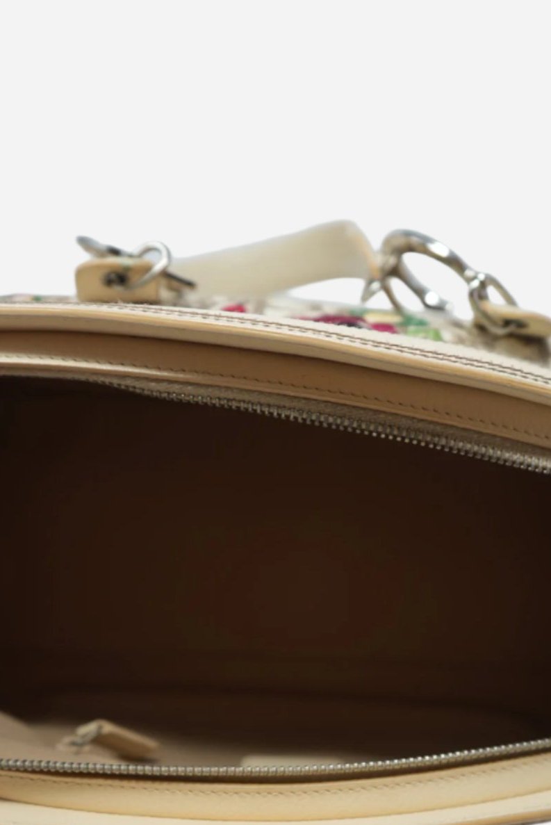 Christian Dior 2005 Ivory Embroidered Trotter Flower Handbag