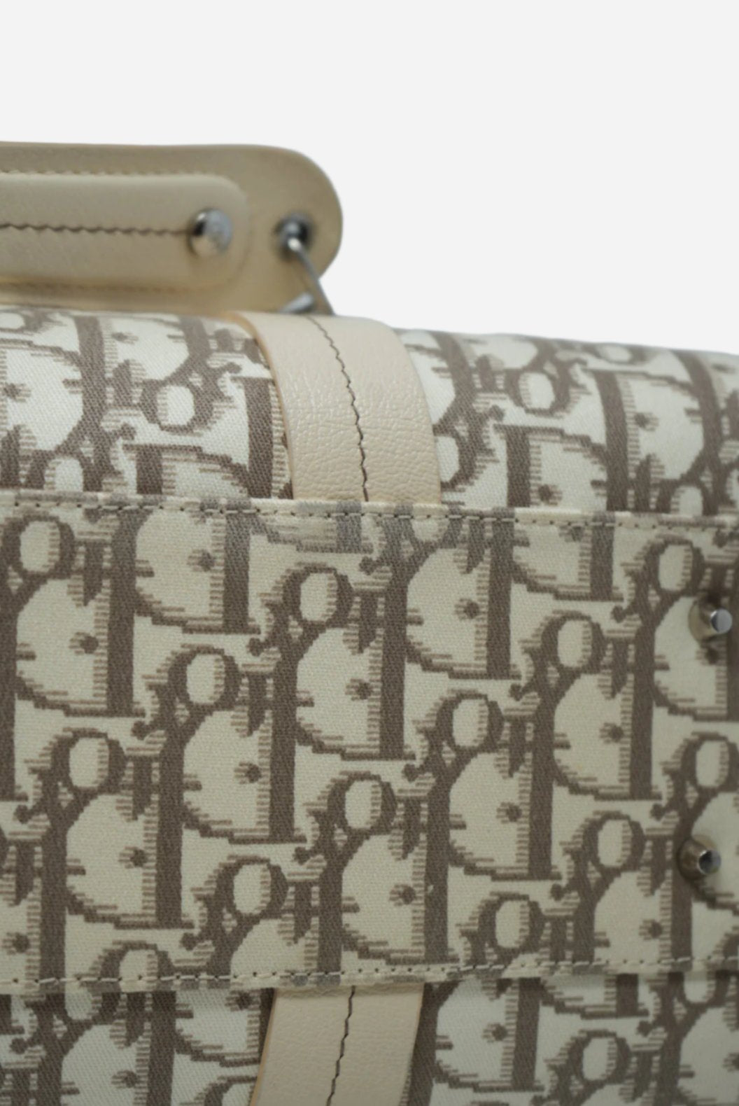 Christian Dior 2005 Ivory Embroidered Trotter Flower Handbag