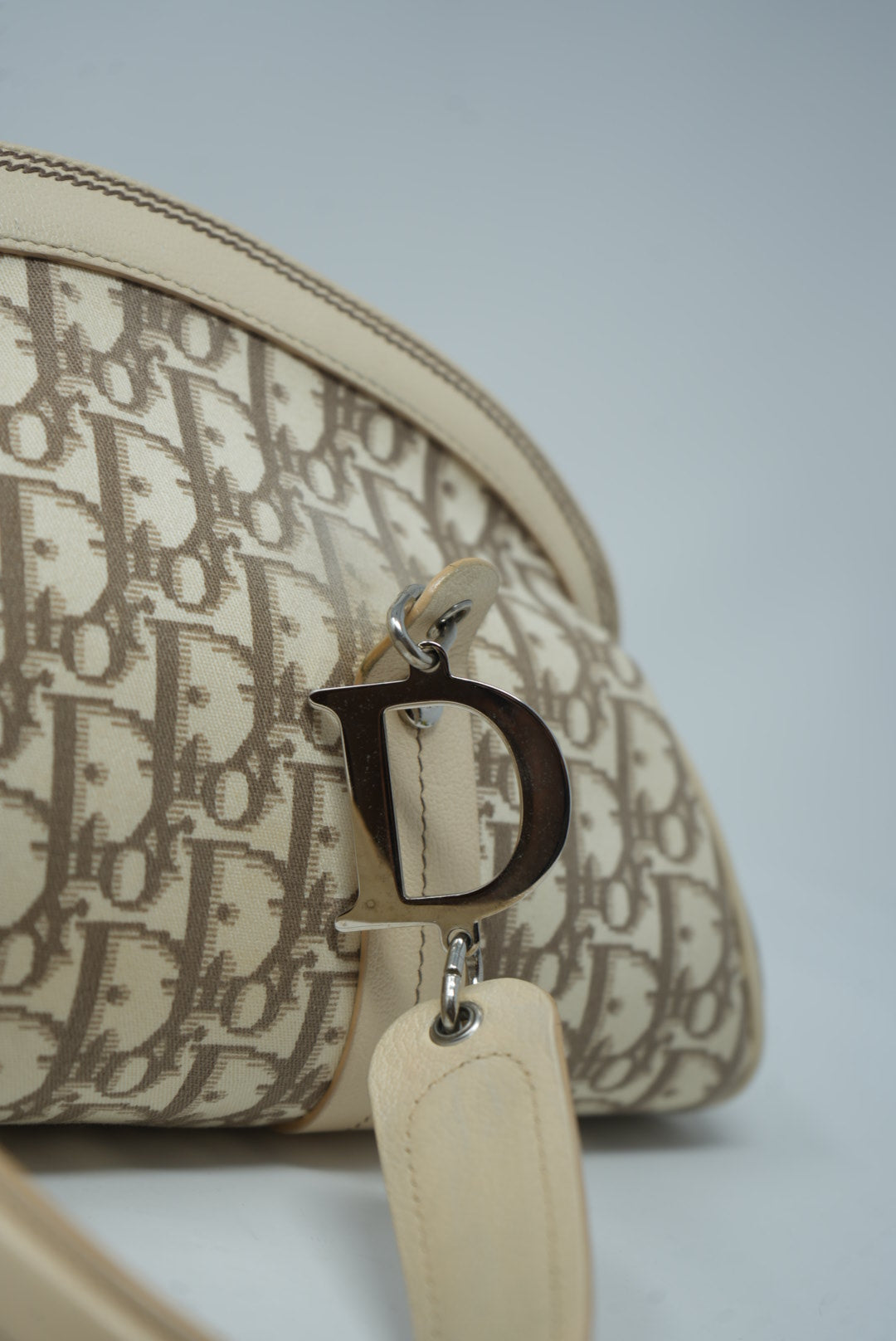 Christian Dior 2005 Ivory Embroidered Trotter Flower Handbag