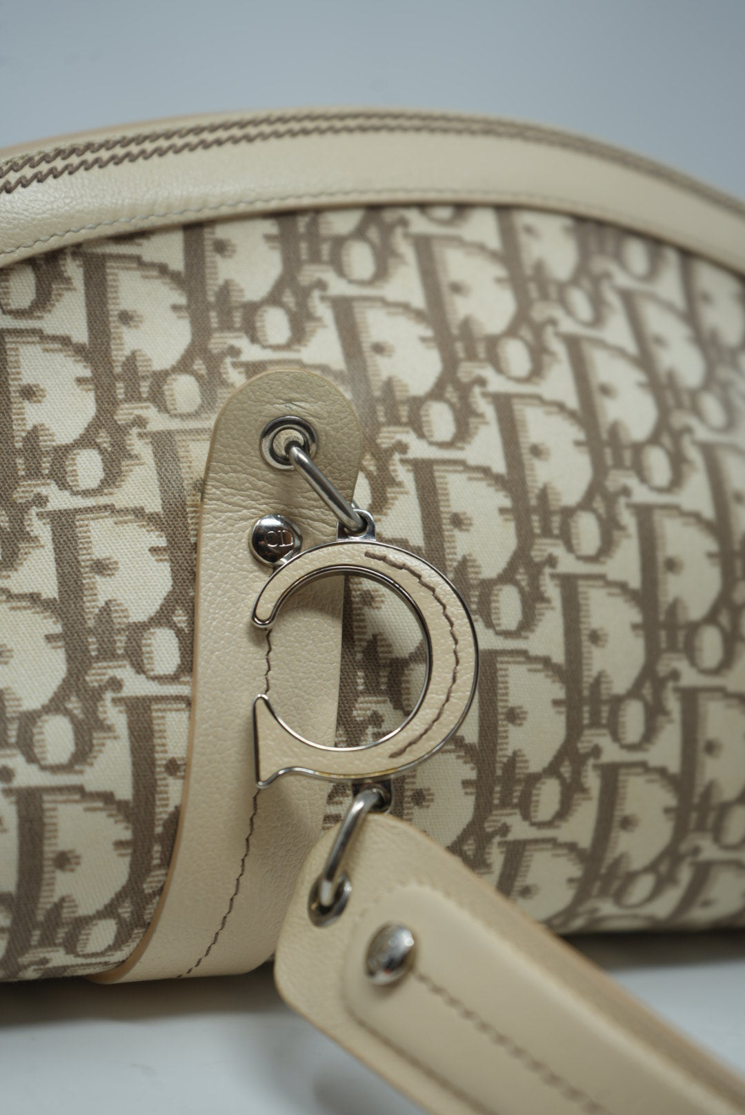 Christian Dior 2005 Ivory Embroidered Trotter Flower Handbag