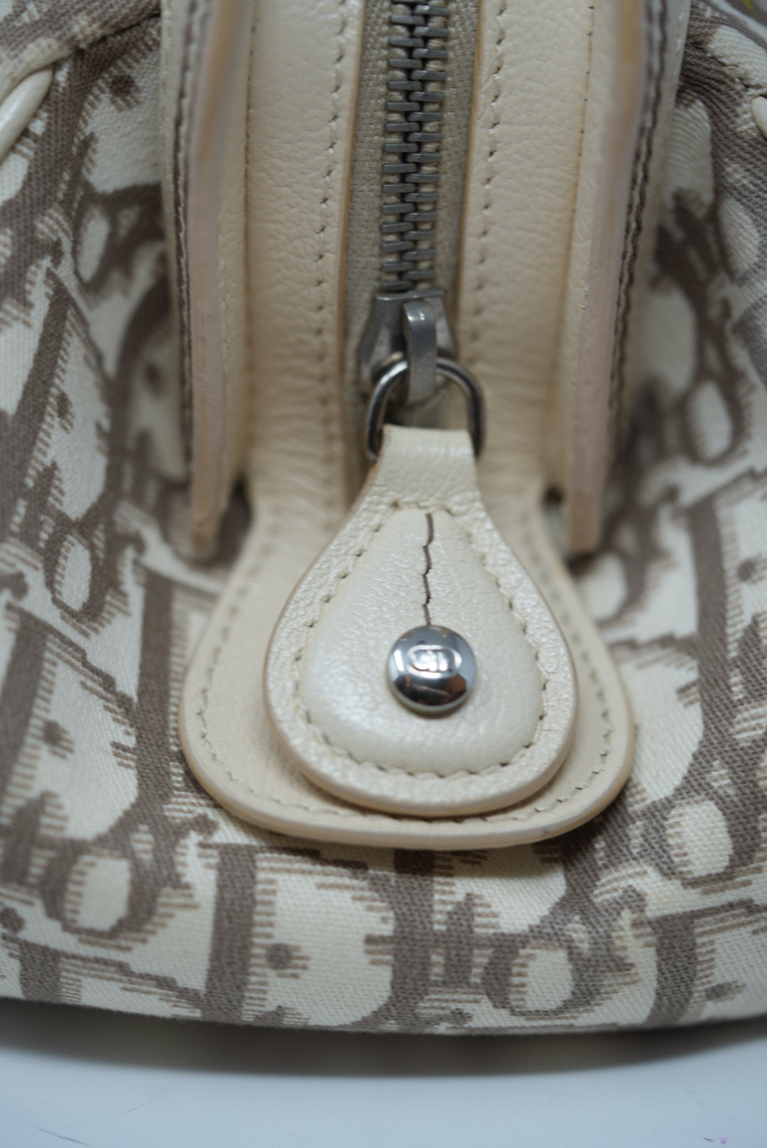 Christian Dior 2005 Ivory Embroidered Trotter Flower Handbag