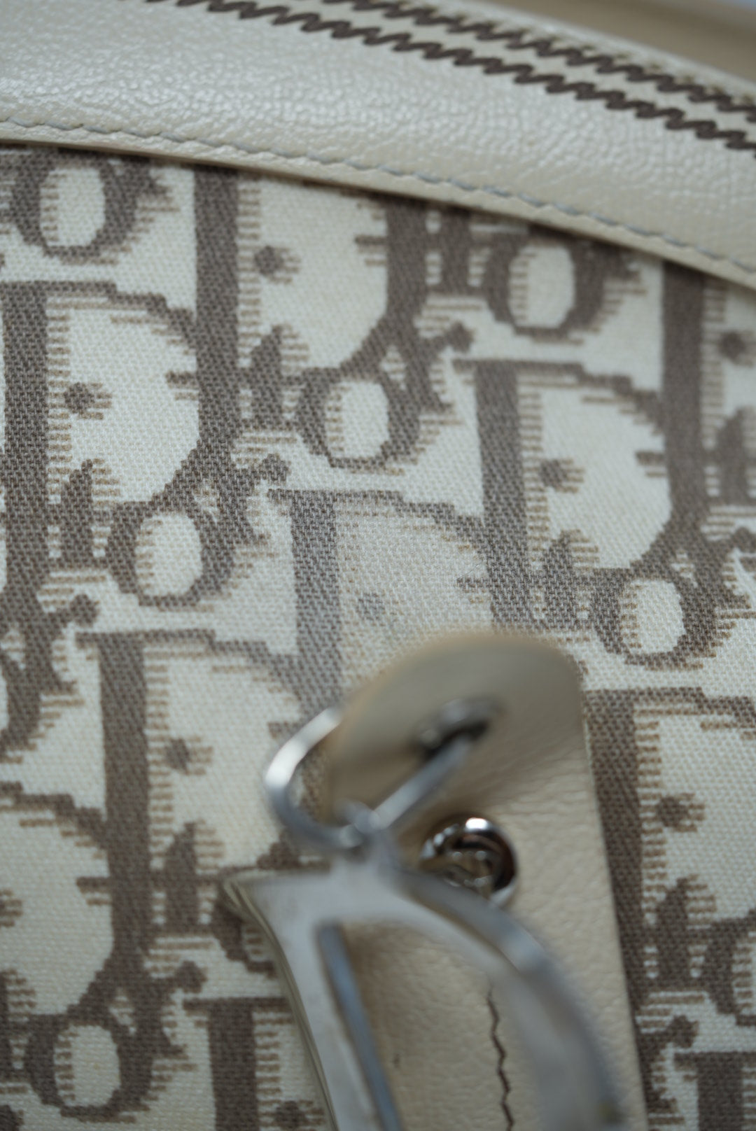 Christian Dior 2005 Ivory Embroidered Trotter Flower Handbag