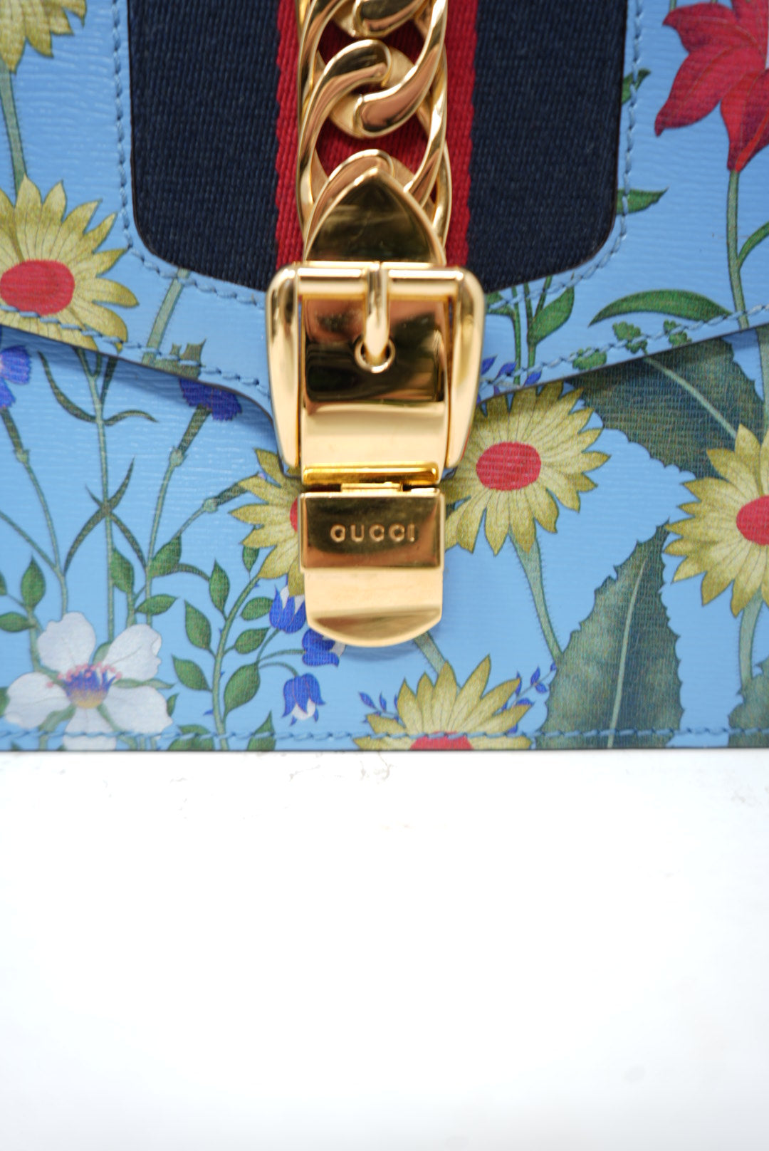 Gucci Blue Floral Print Sylvie Handbag