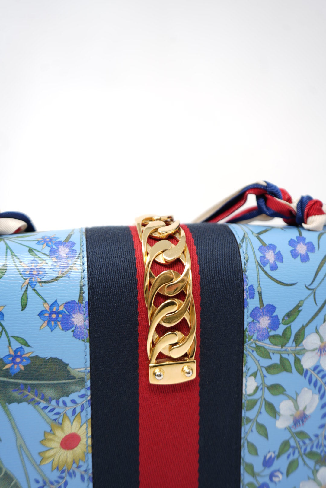 Gucci Blue Floral Print Sylvie Handbag