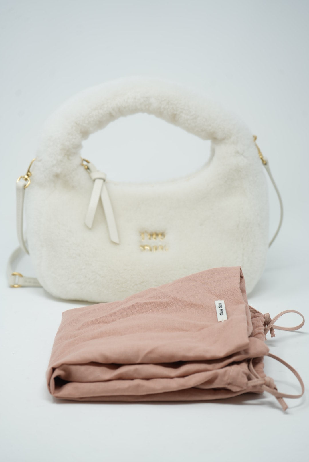 Miu Miu White Mini Shearling Wander bag