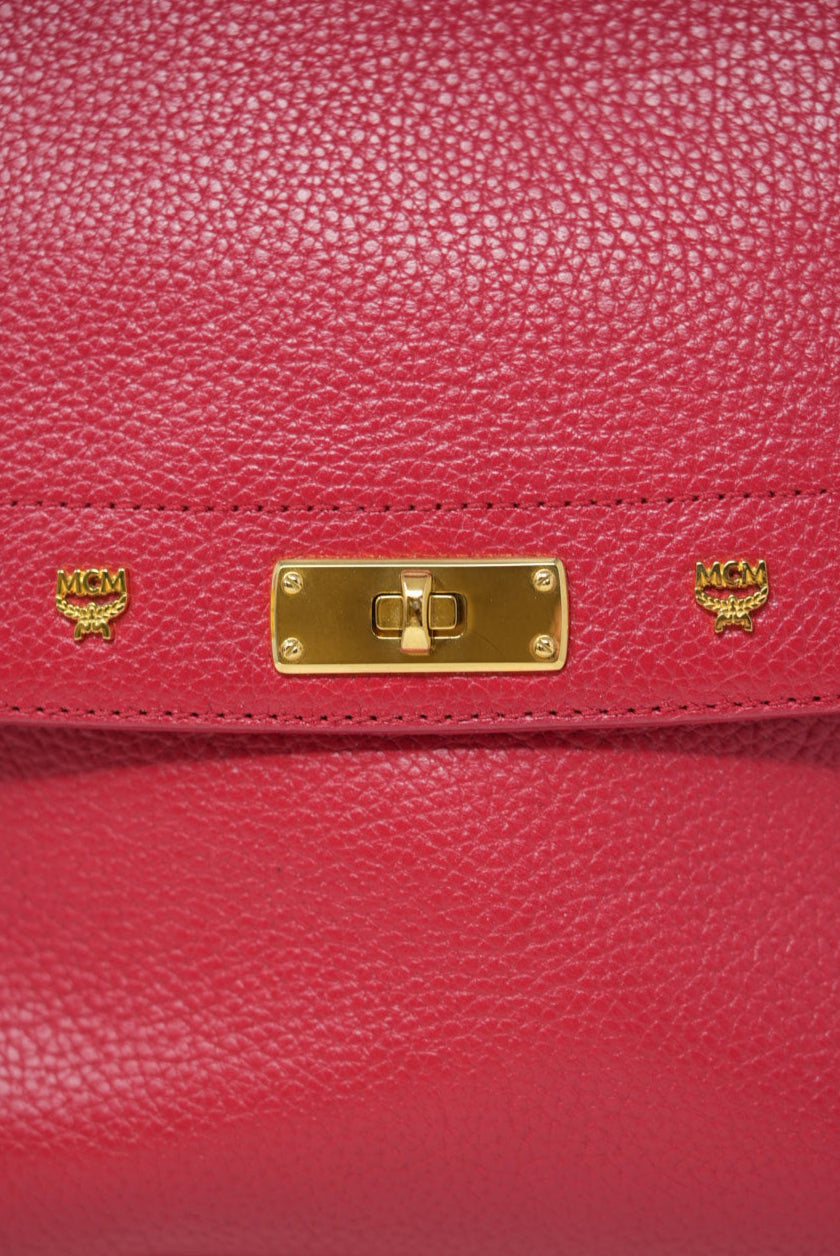 MCM Red Leather Top Handle