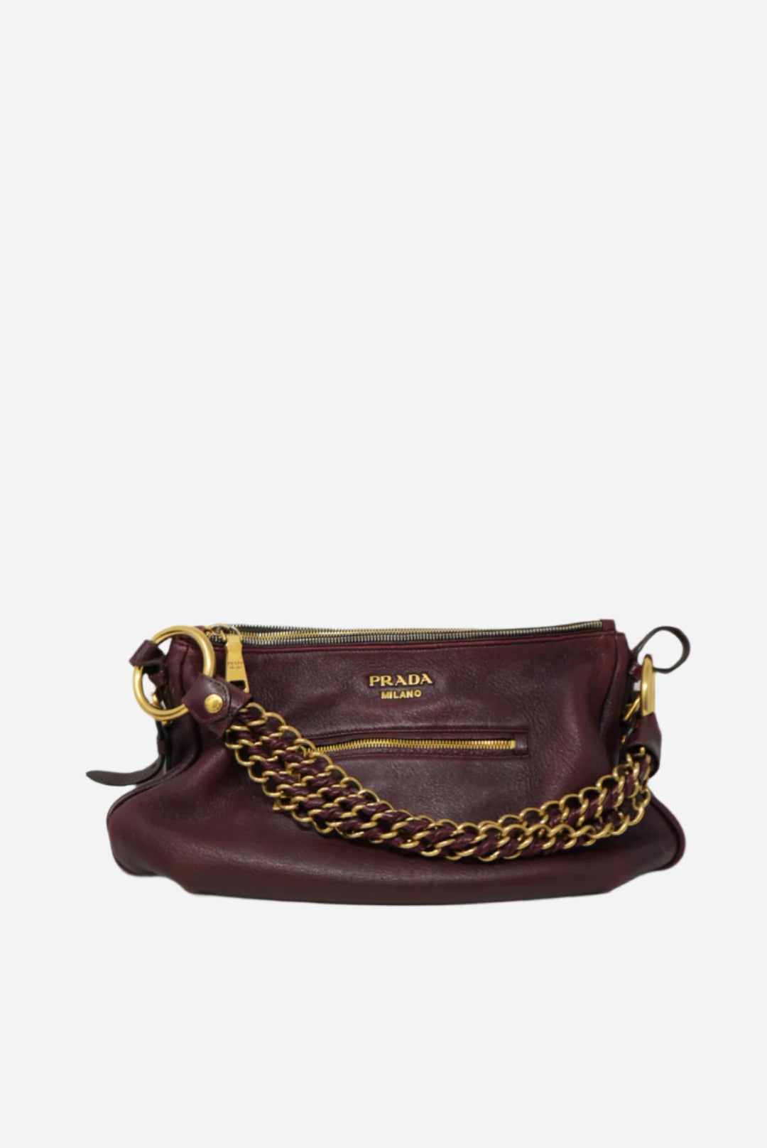 Prada Zip Leather Hobo Bag Replaced Lining