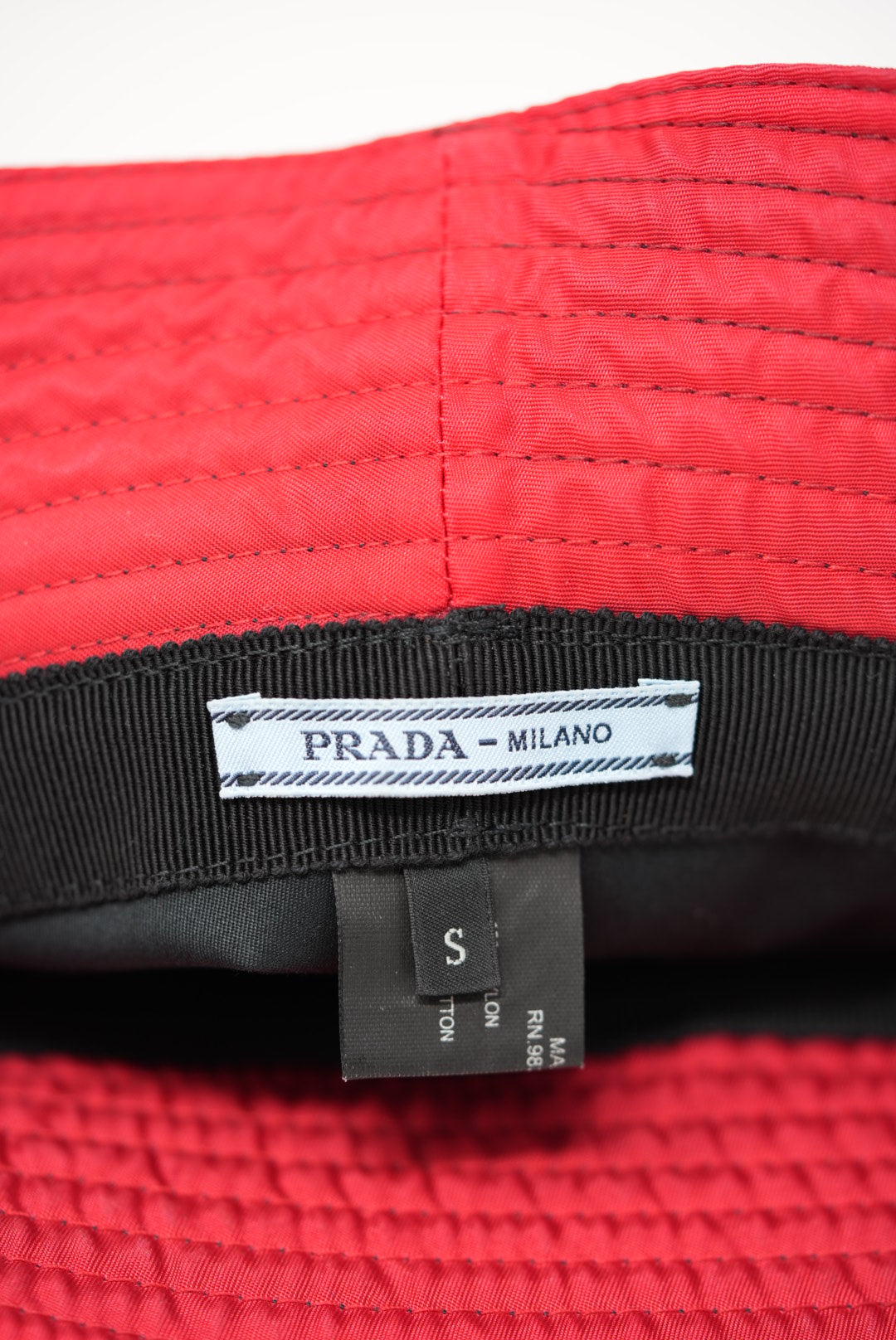 Prada Nylon Hat Black Red Triangle Size S