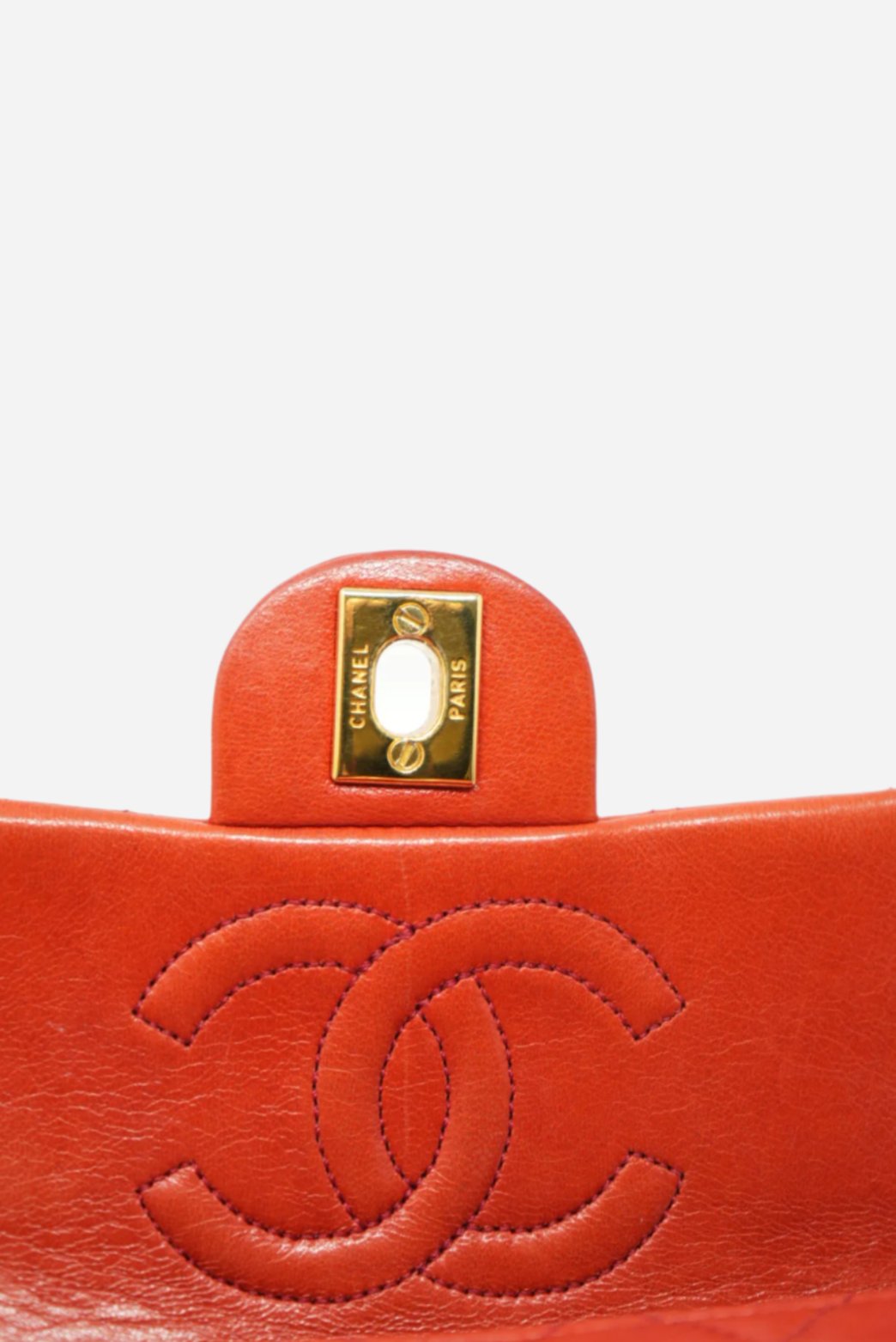 Pre-Owned CHANEL Red Lambskin Mini Square 1986-1988
