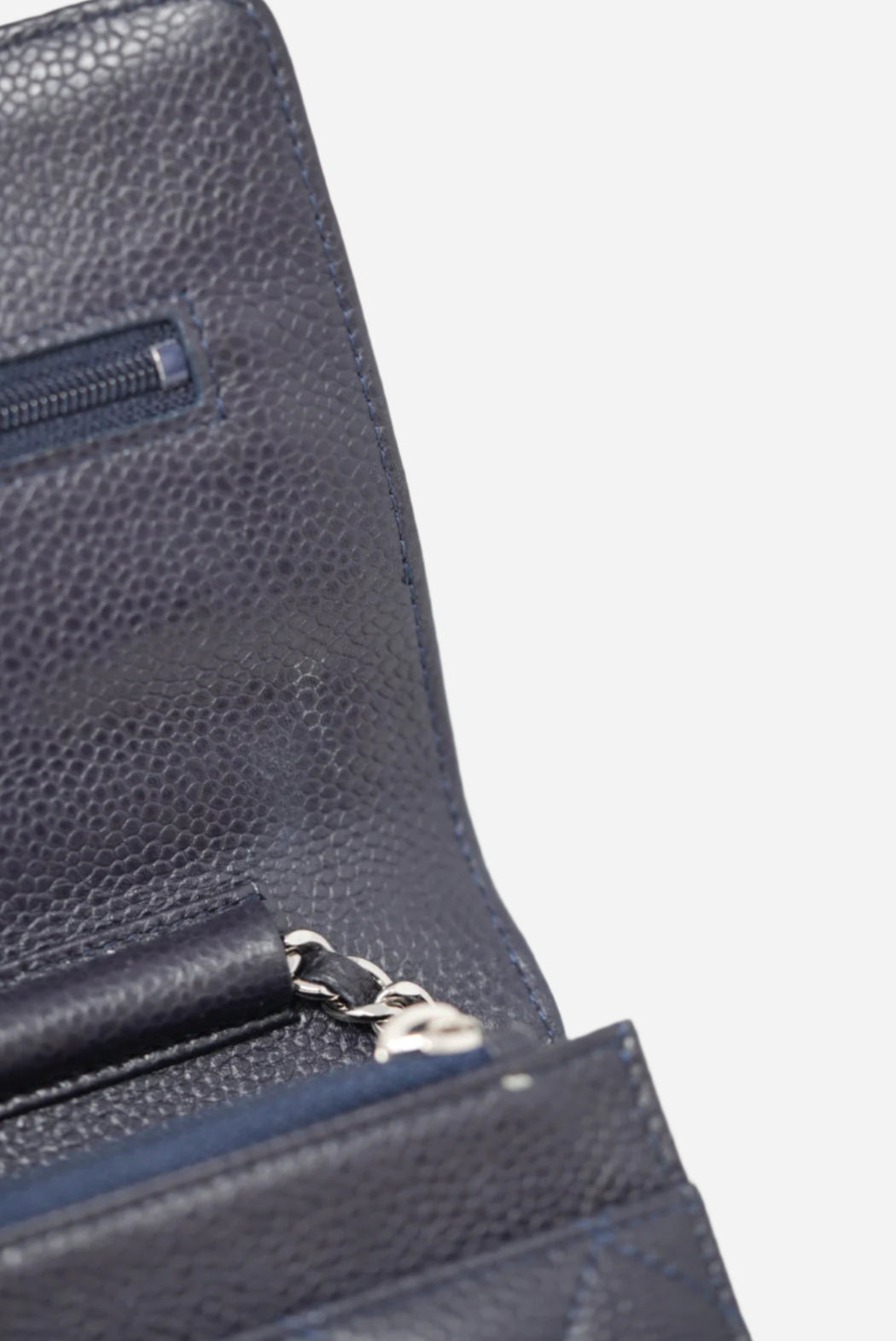 Pre-Owned Chanel 2013-2014 Navy Blue Wallet On Chain Caviar