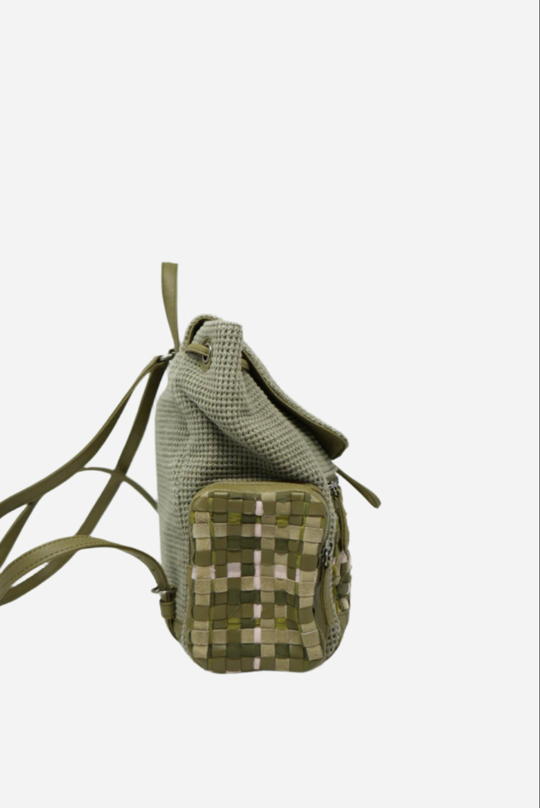 Pre-owned Chanel Tweed Canvas Cuba Pocket Backpack Khaki Green