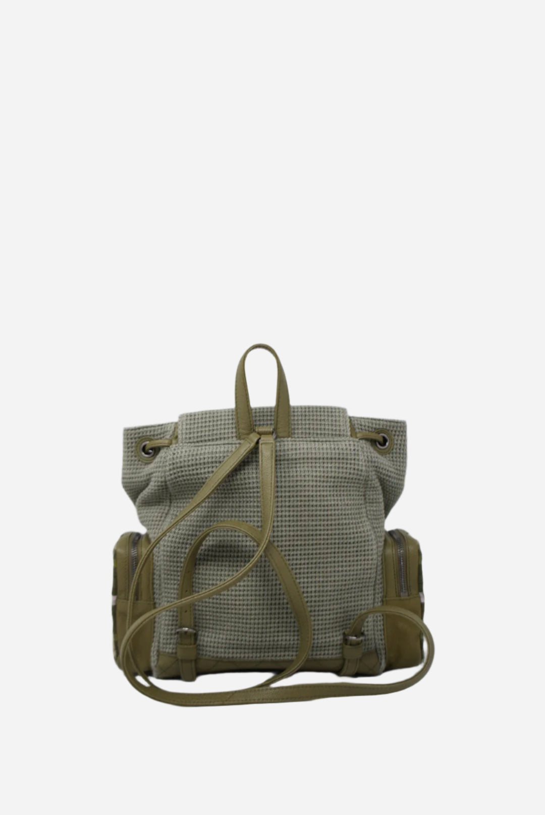 Pre-owned Chanel Tweed Canvas Cuba Pocket Backpack Khaki Green