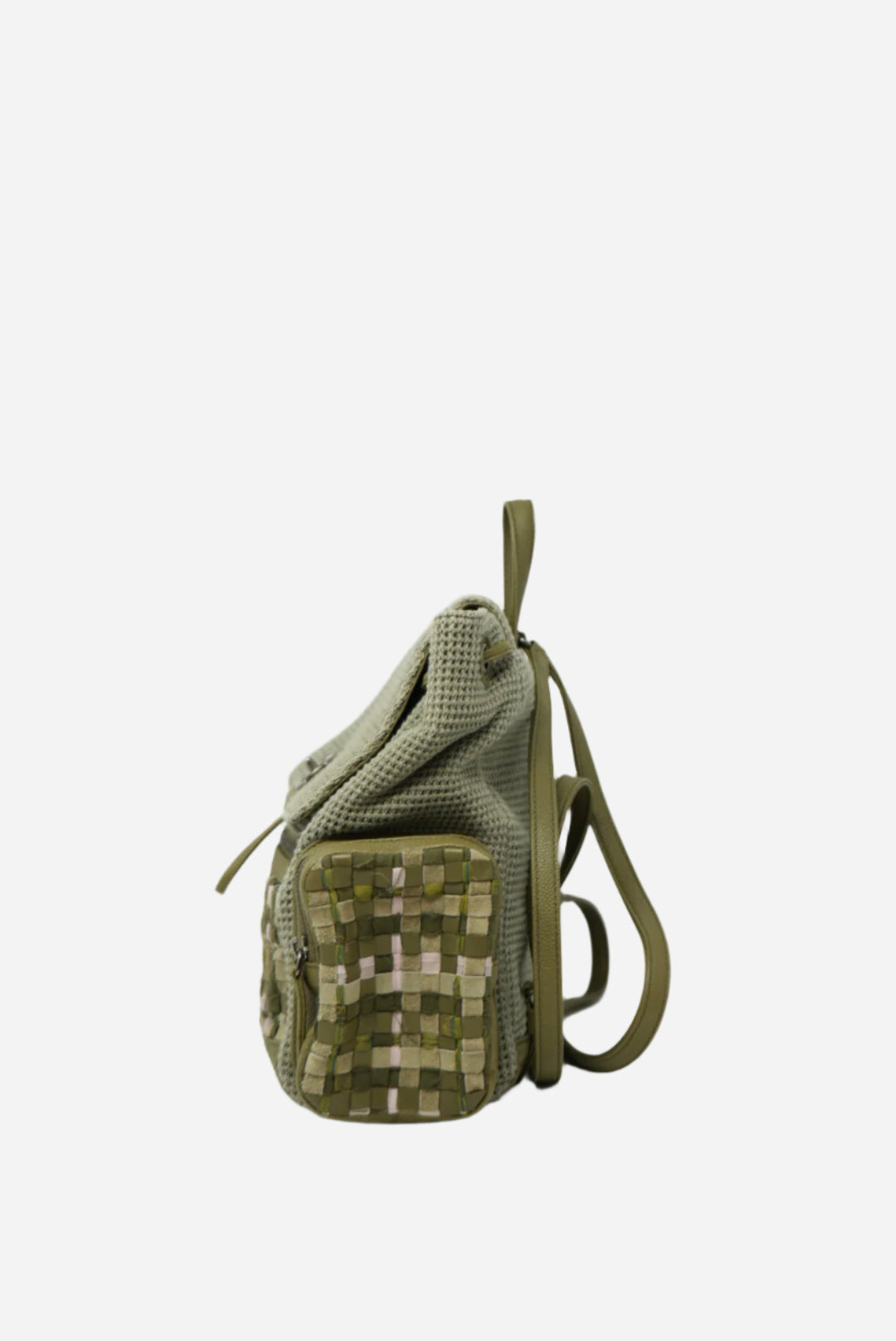 Pre-owned Chanel Tweed Canvas Cuba Pocket Backpack Khaki Green