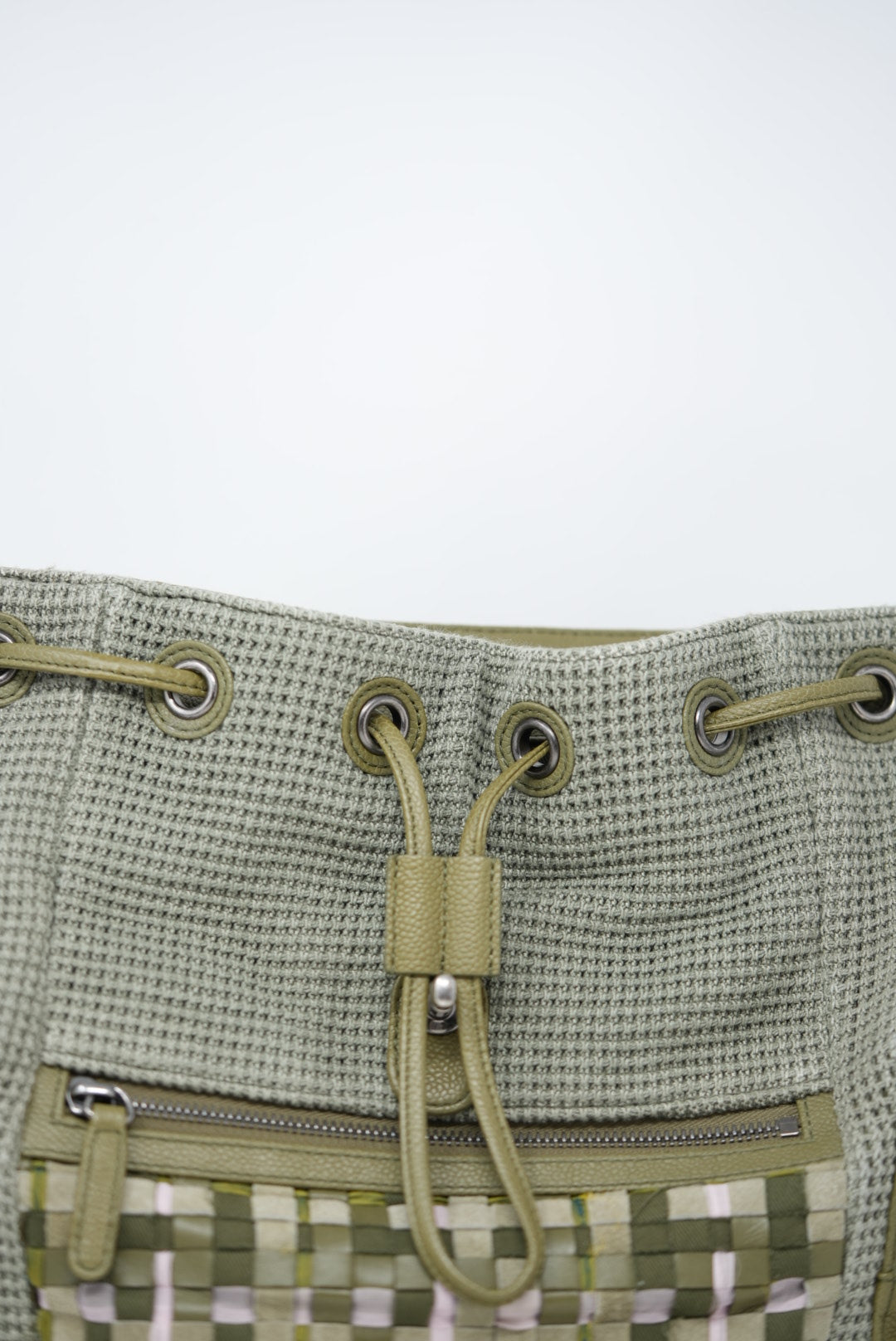 Pre-owned Chanel Tweed Canvas Cuba Pocket Backpack Khaki Green