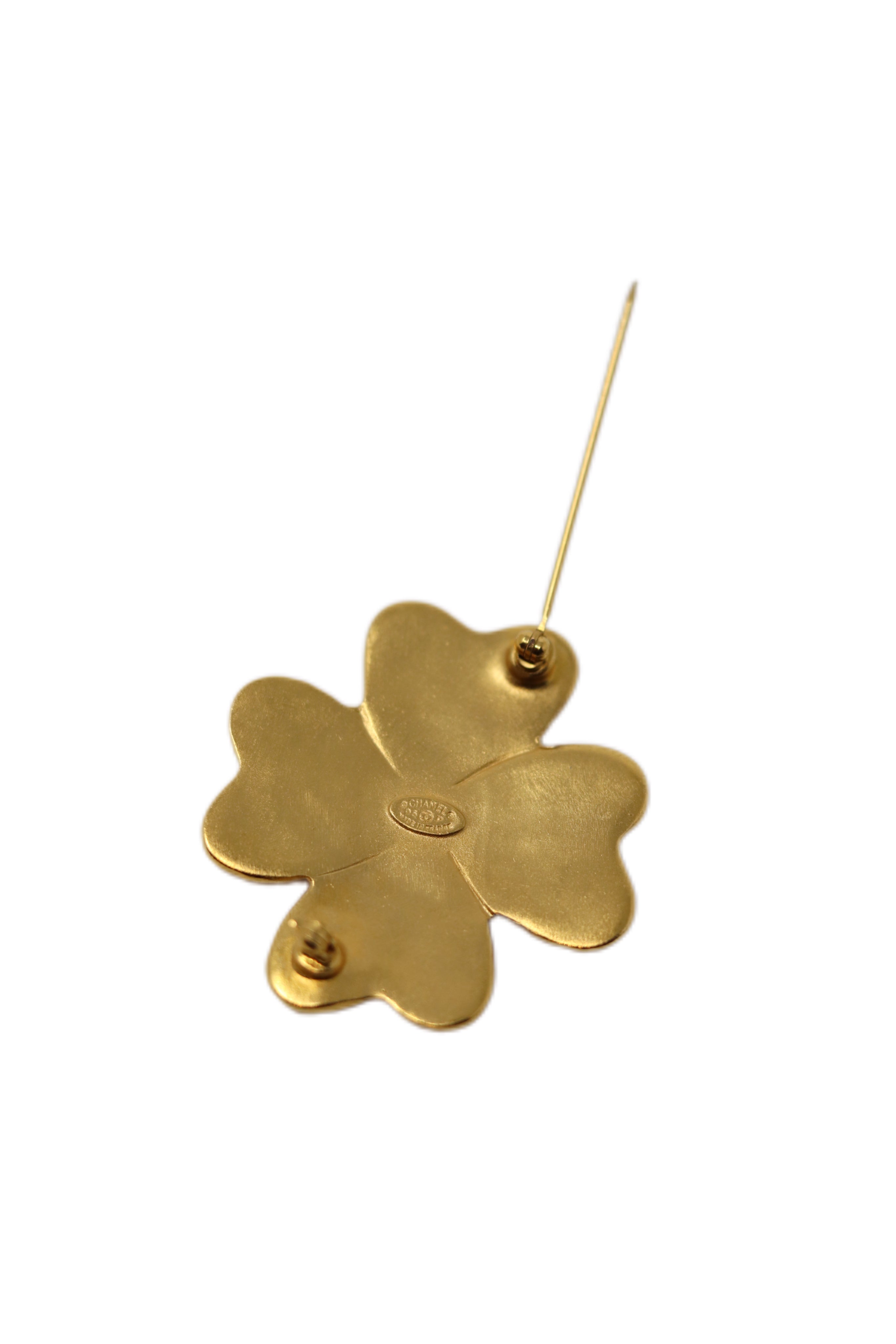 Pre-Owned CHANEL 1995 Clover Brooch Pin Gold-95P