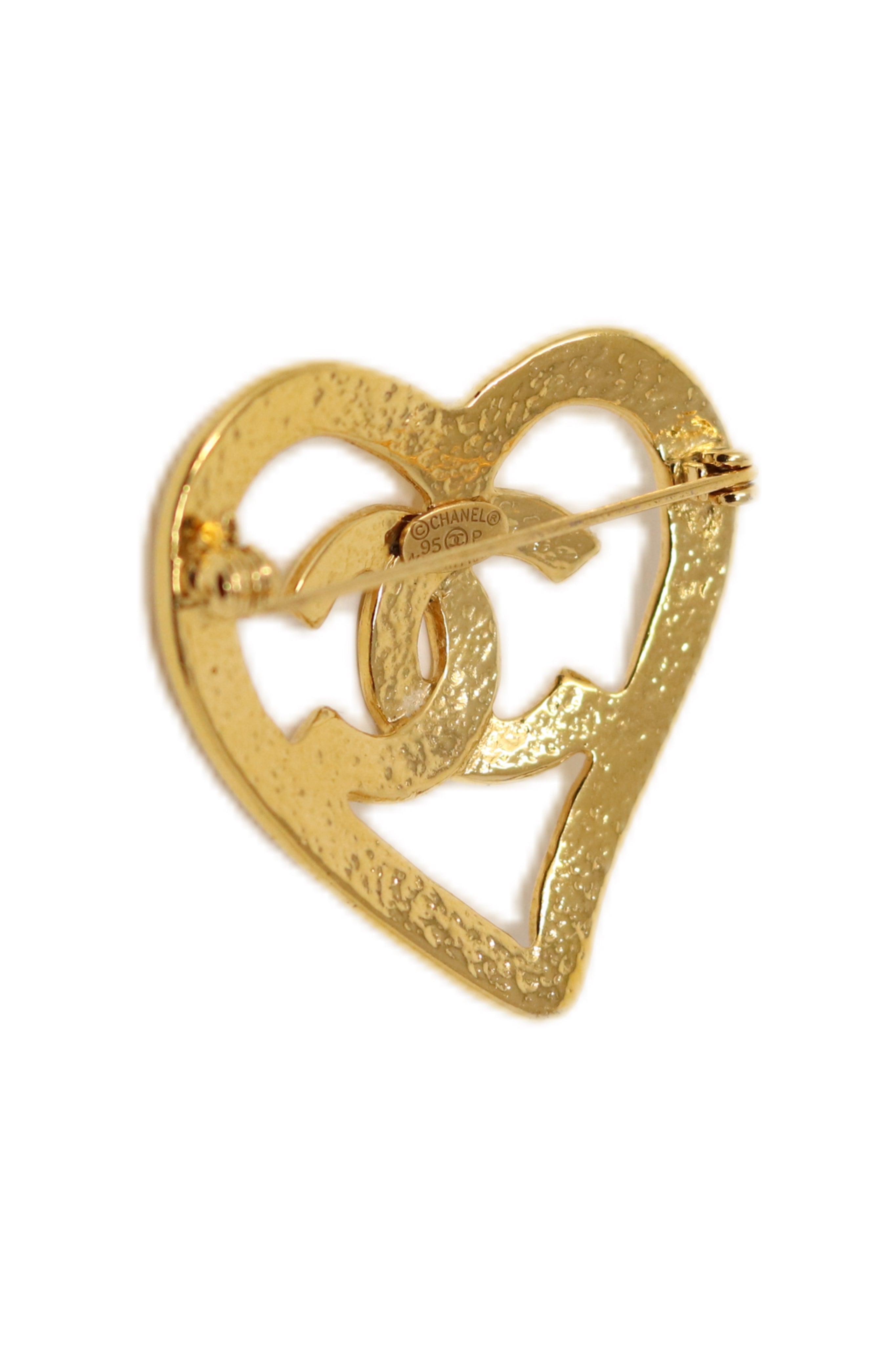 Pre-Owned CHANEL 1995 CC Logo Heart Brooch Gold-Plated