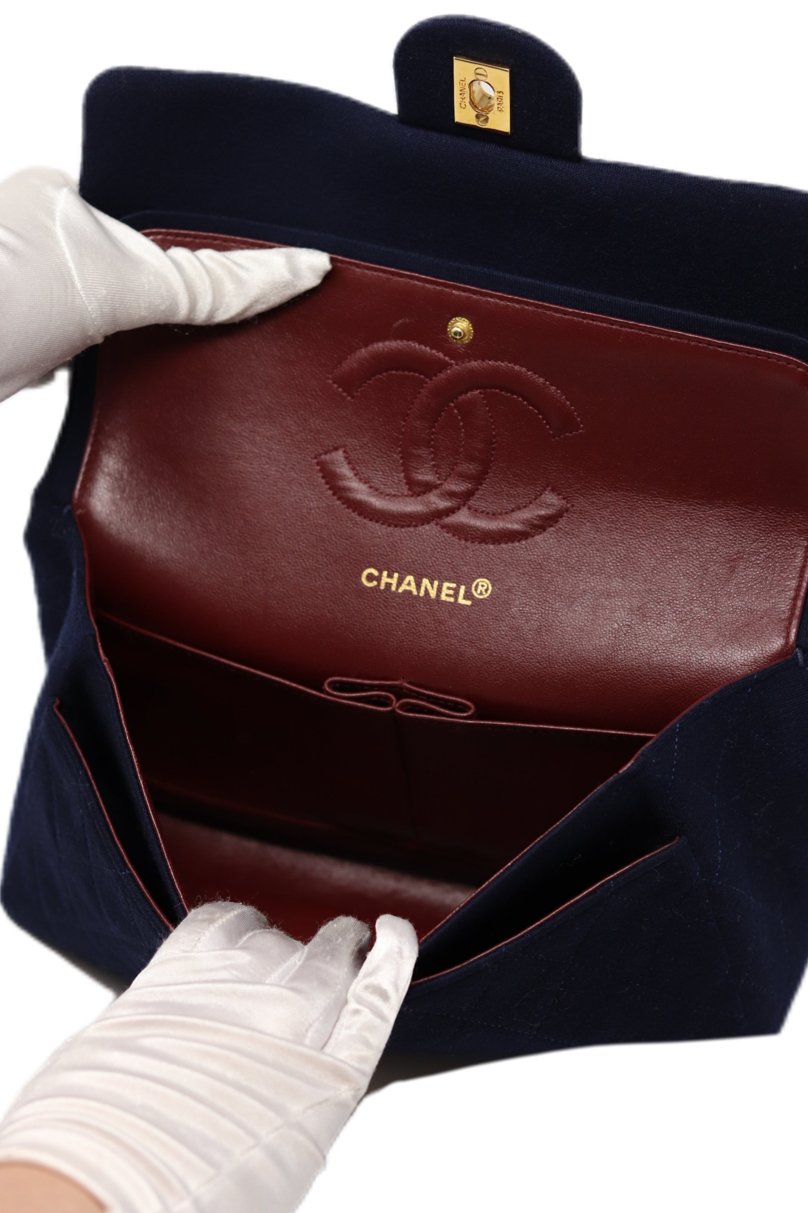 Pre-Owned CHANEL1989-1991 Blue Jersey Classic Double Flap Medium