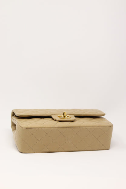 Pre-Owned CHANEL Beige Lambskin Classic Double Flap Small