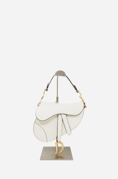 Dior White Leather Mini Saddle Bag
