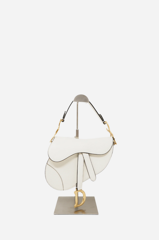 Dior White Leather Mini Saddle Bag