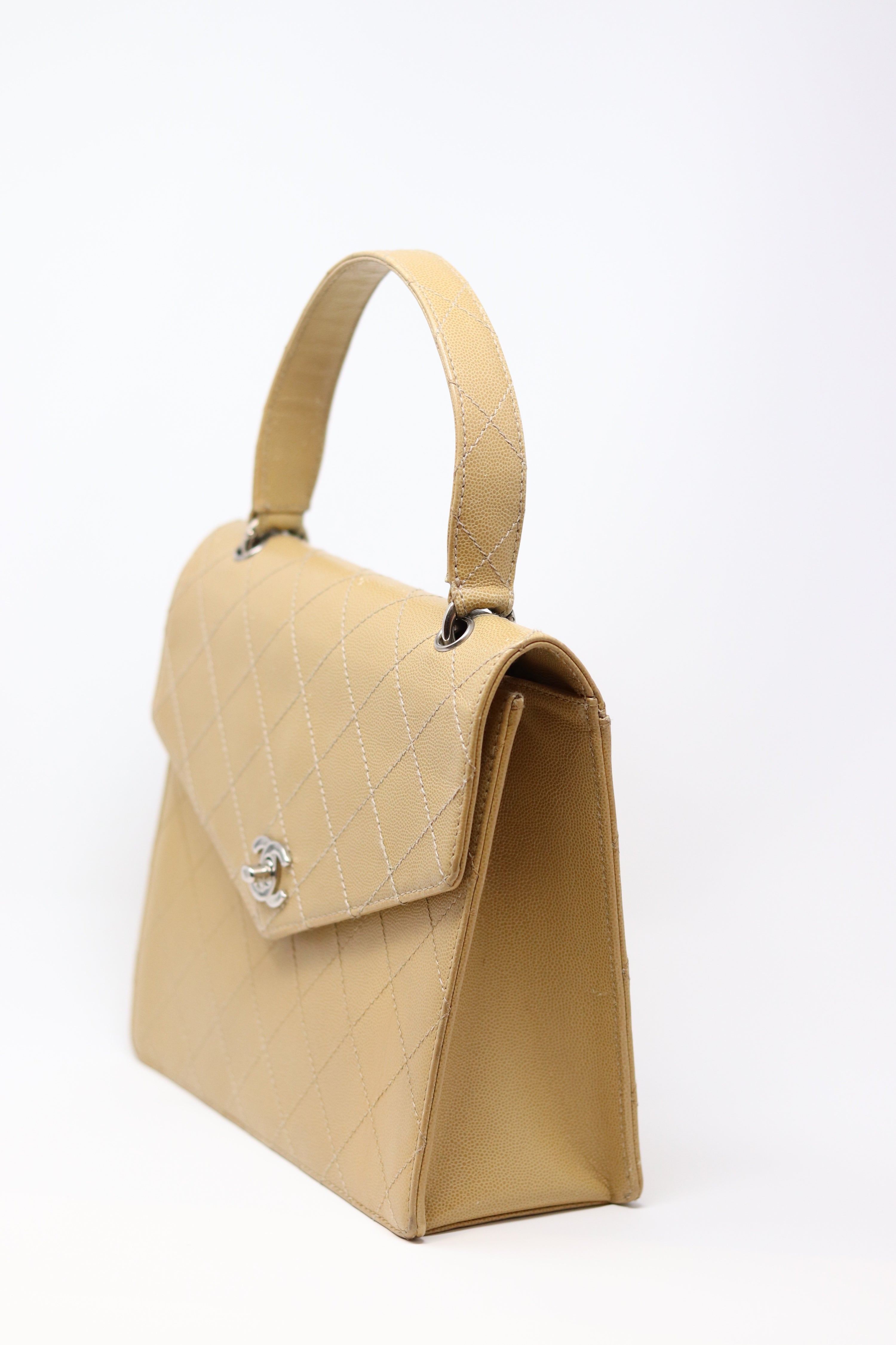 Pre-Owned CHANEL Wild Stitch Kelly Hand Bag Caviar Beige