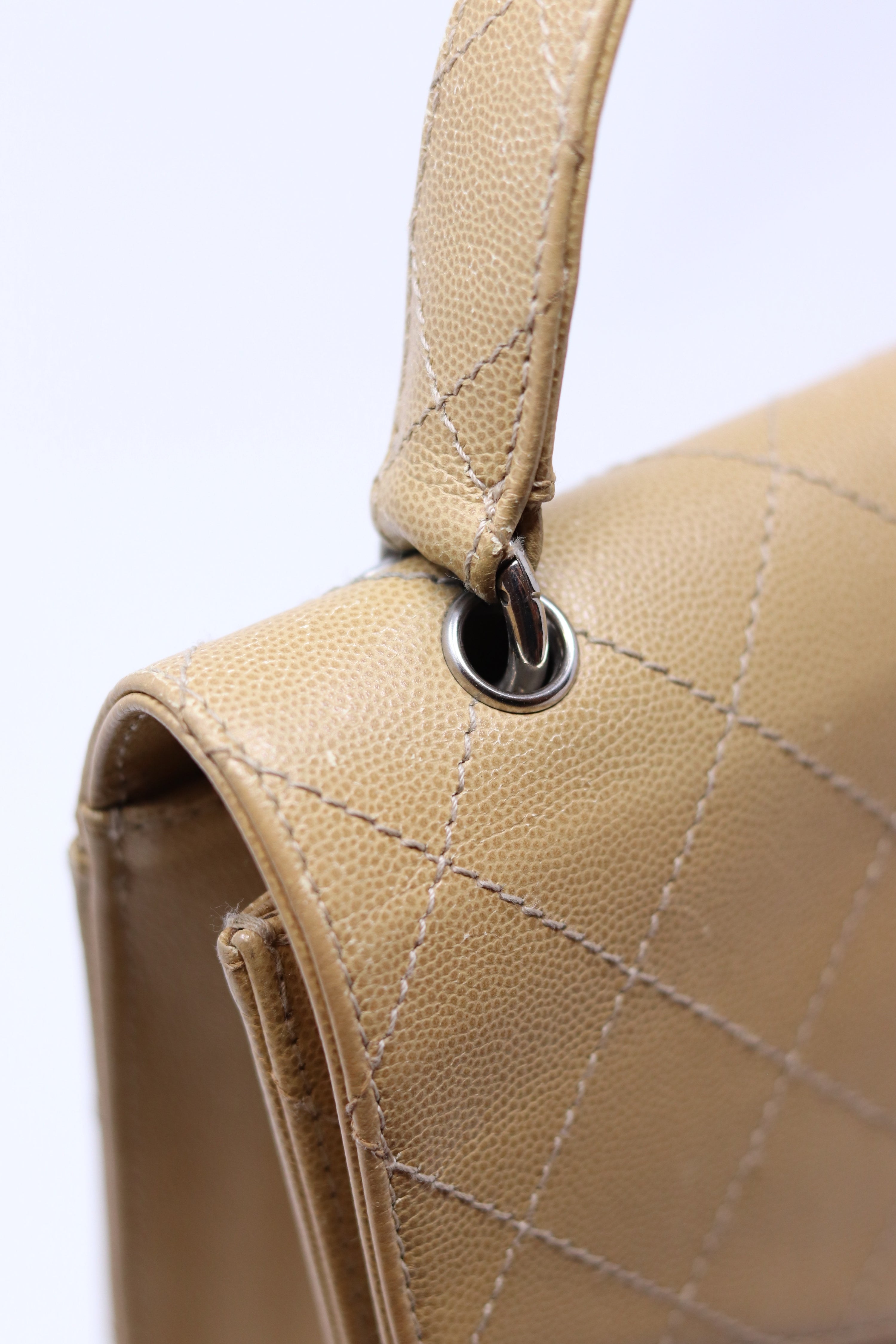 Pre-Owned CHANEL Wild Stitch Kelly Hand Bag Caviar Beige