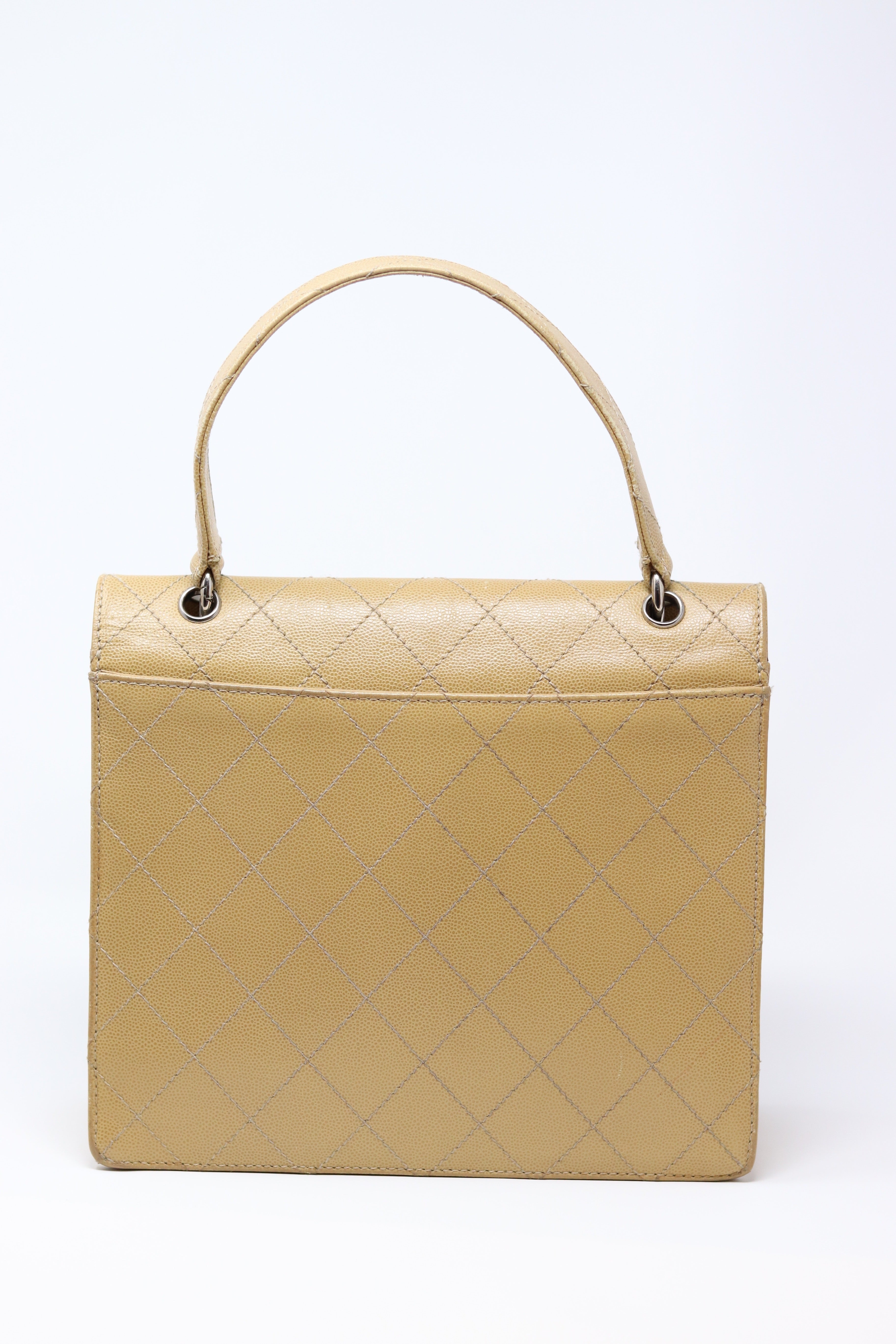 Pre-Owned CHANEL Beige Wild Stitch Kelly Top Handle Bag