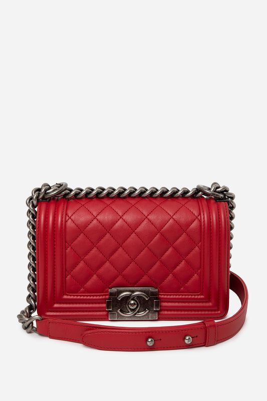 Pre-Owned Chanel 2013 Calfskin Small Flap Boy Bag Red
