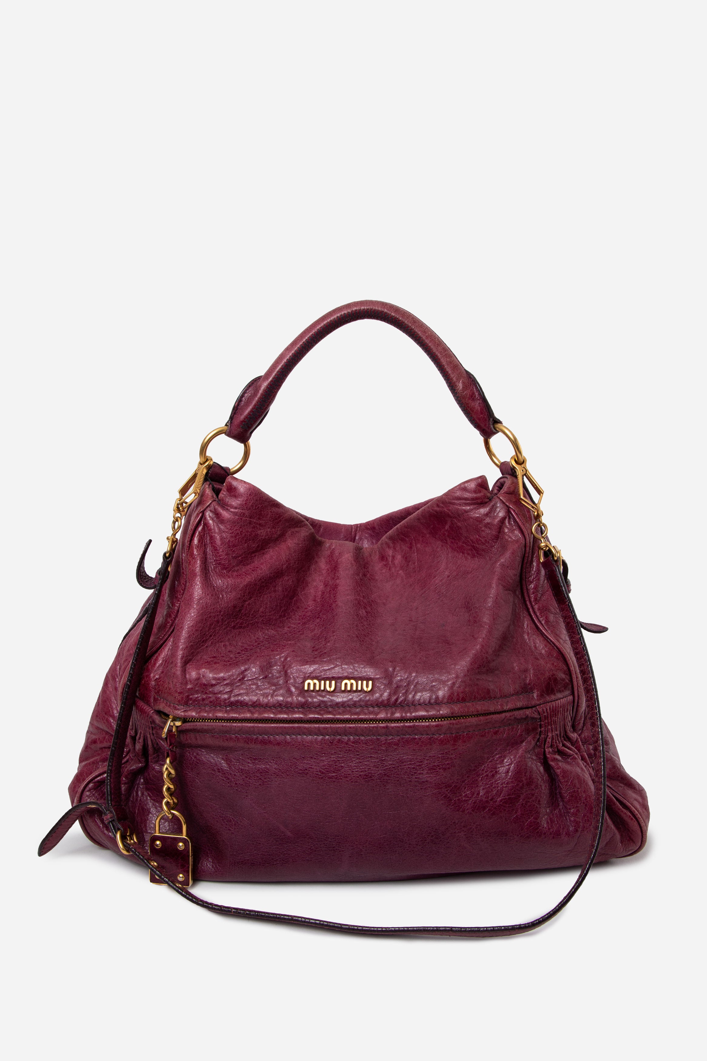 Miu Miu Purple Calfskin Tote Bag With Strap