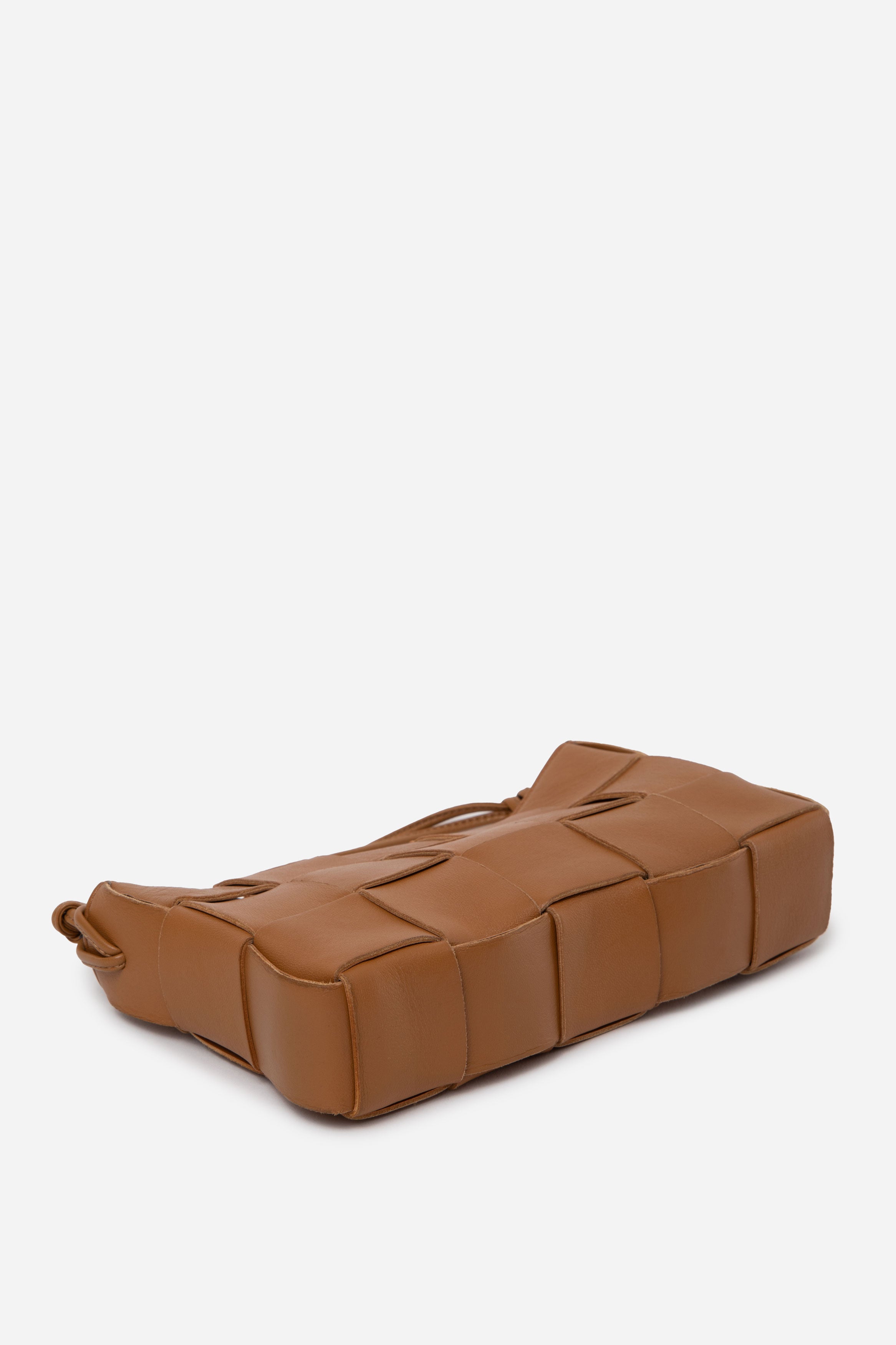 Bottega Veneta Calfskin Maxi Intrecciato Cassette Pouch On Strap Caramel