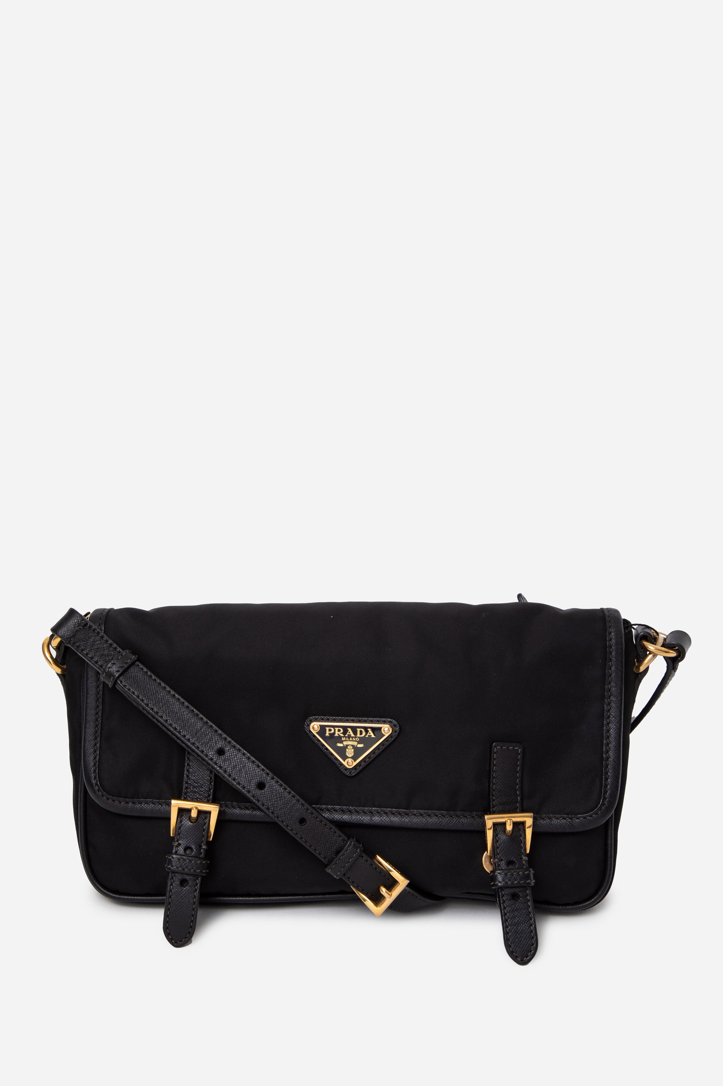 Prada Black Tessuto Nylon Saffiano Small Messenger Bag