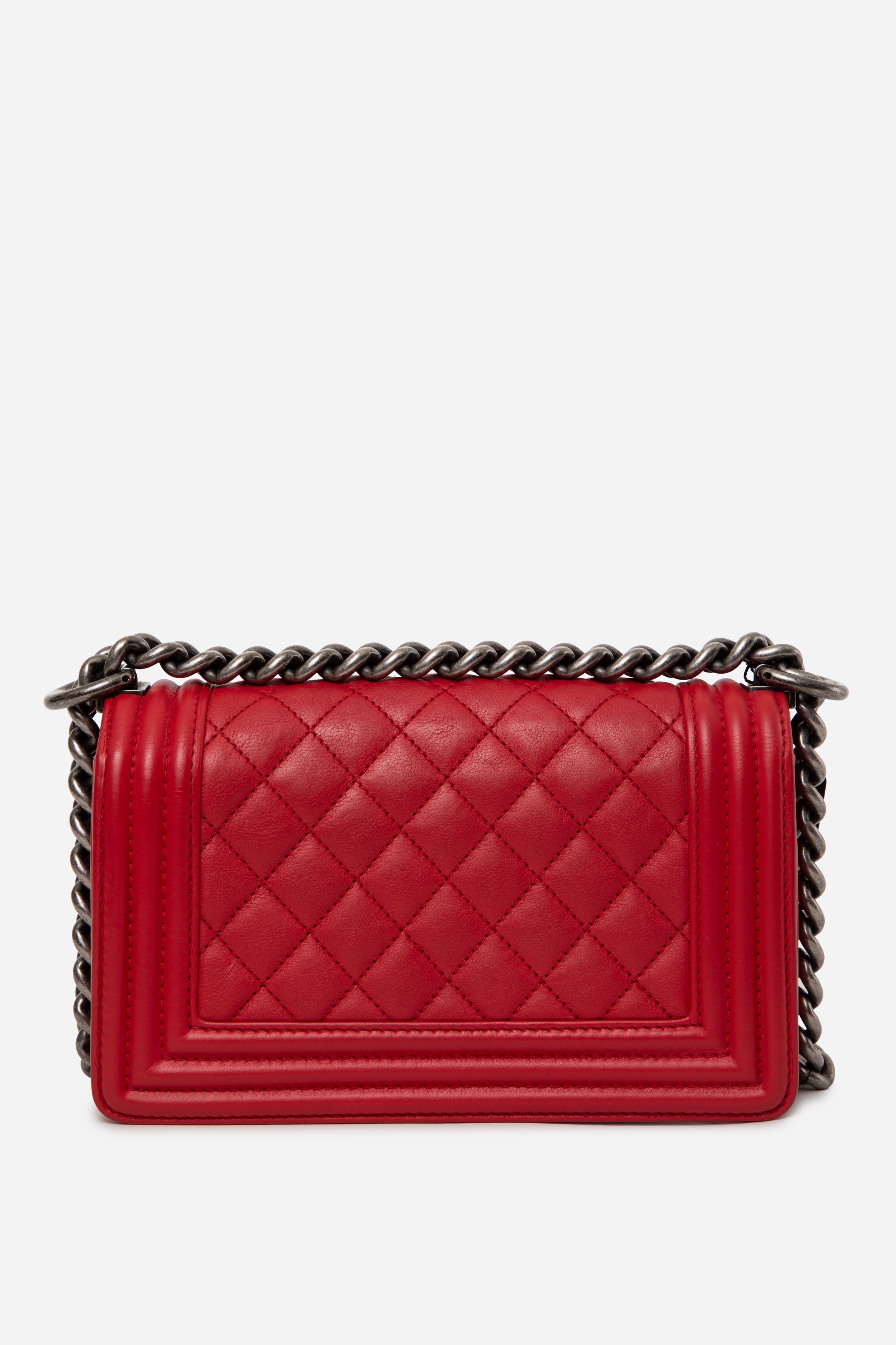Pre-Owned Chanel 2013 Calfskin Small Flap Boy Bag Red