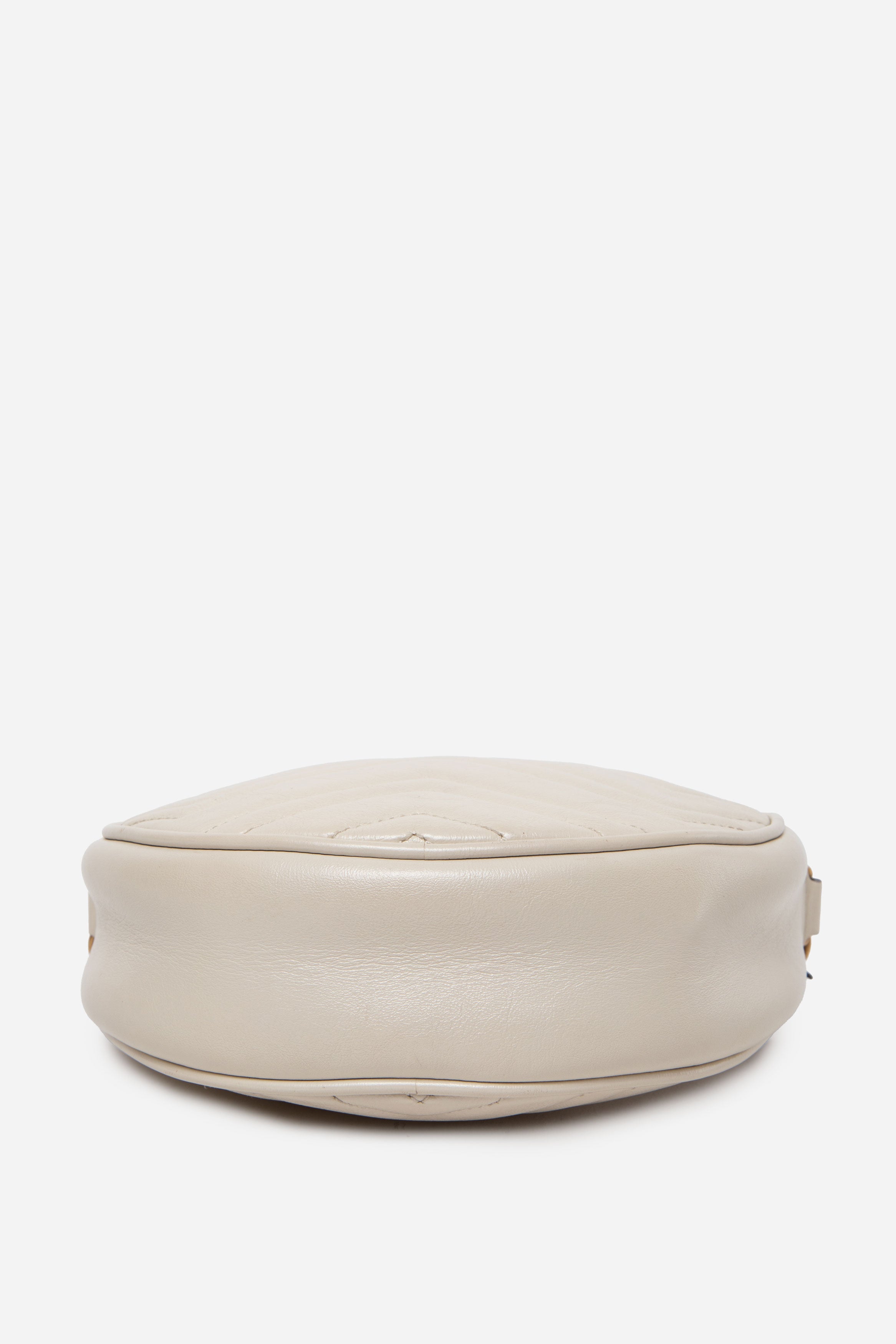 Gucci Calfskin Matelasse Mini GG Marmont Round Shoulder Bag White