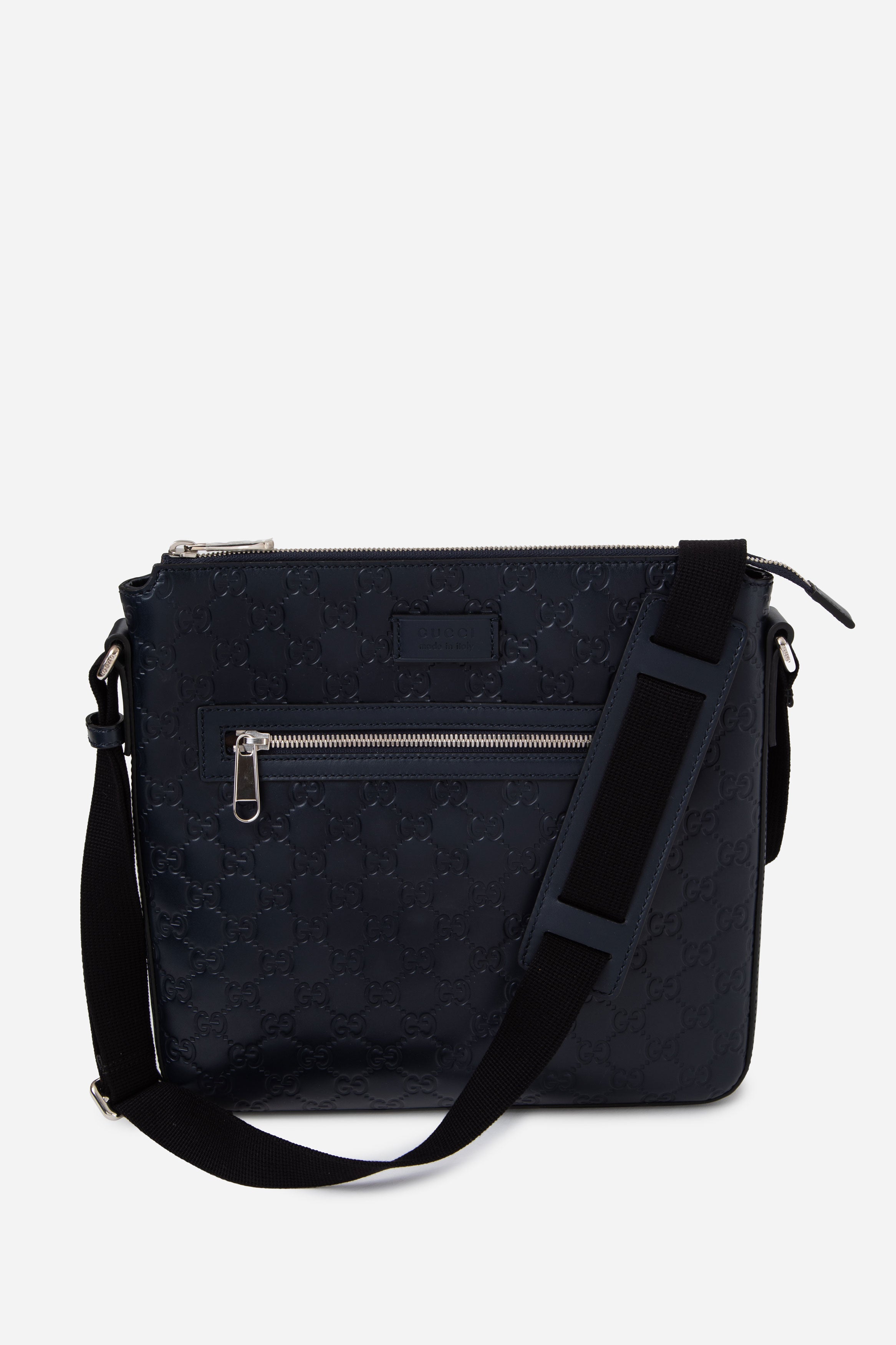 Gucci Guccissima Signature Medium Flat Messenger Bag Black