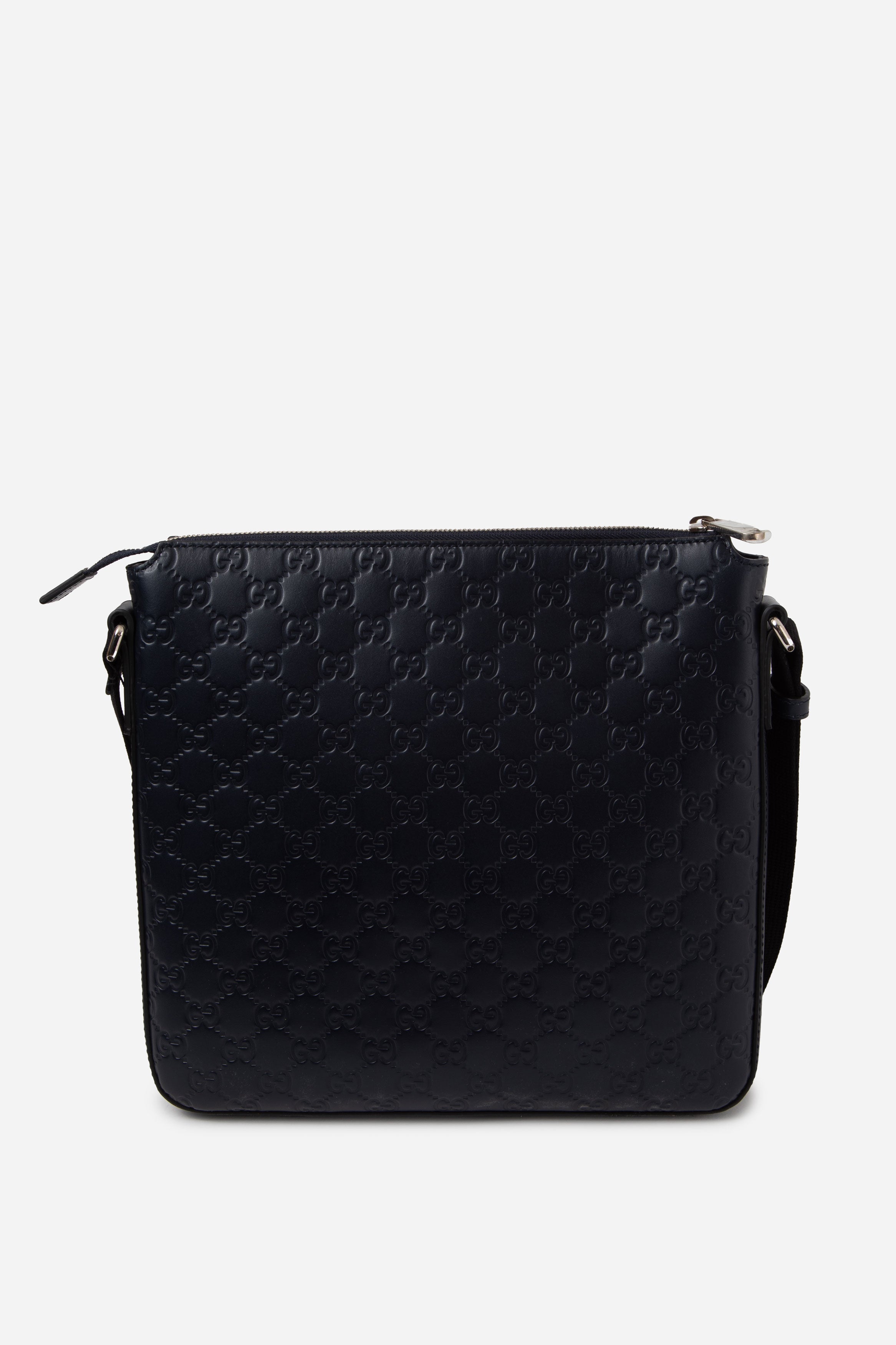 Gucci Guccissima Signature Medium Flat Messenger Bag Black