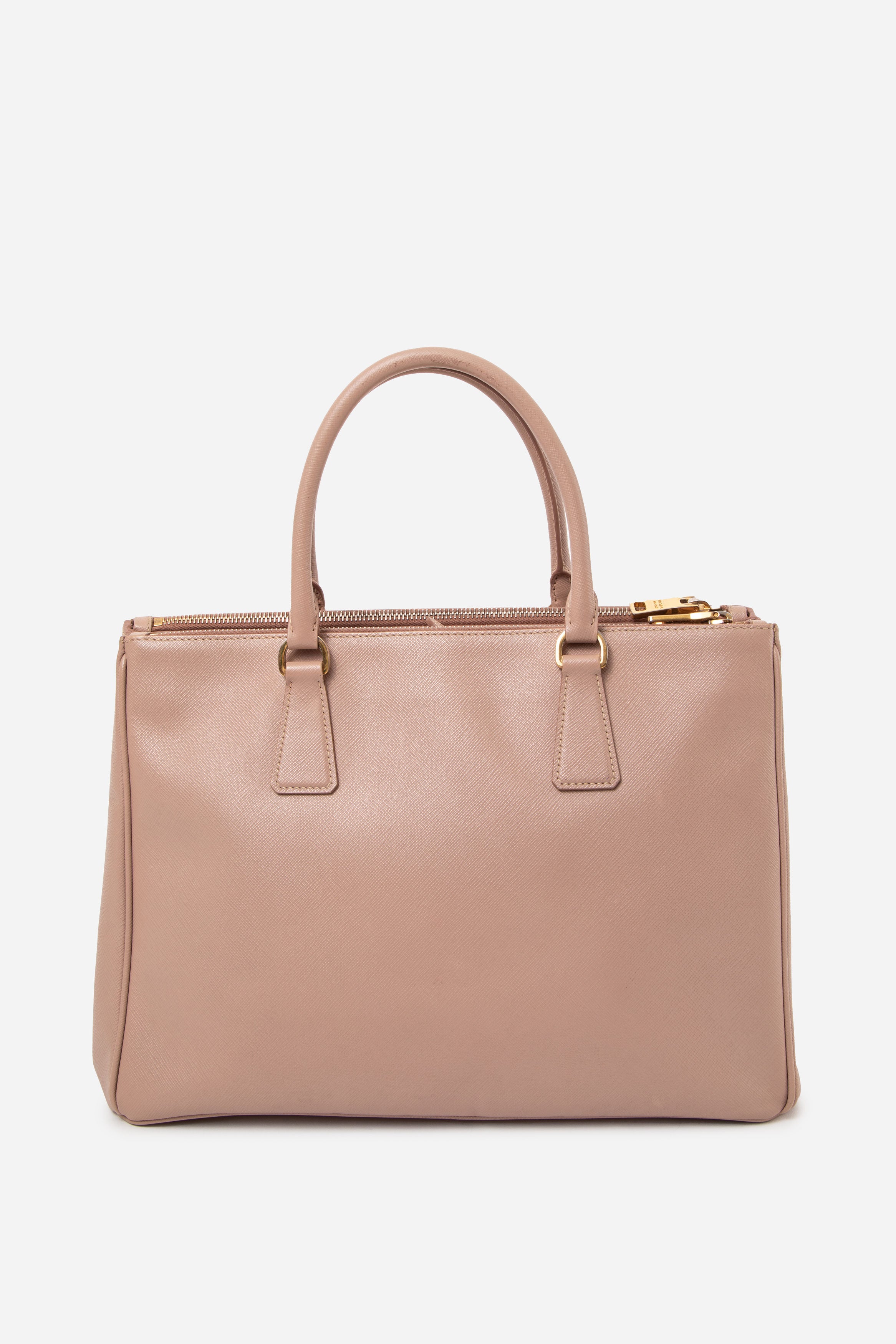 Prada Beige Saffiano Medium Galleria Double Zip Tote With Strap