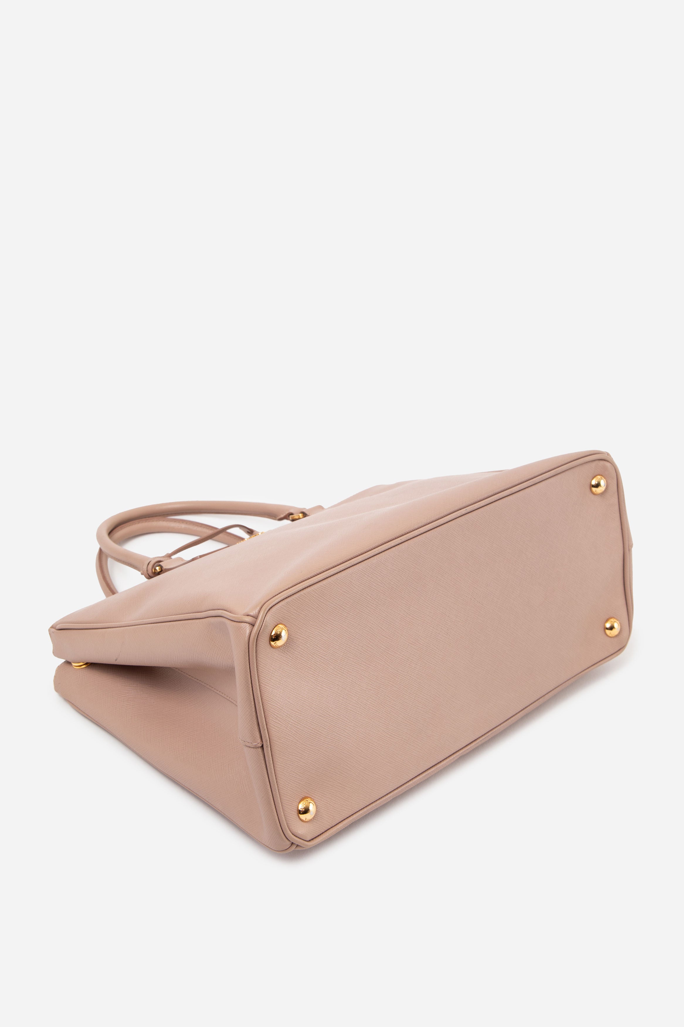 Prada Beige Saffiano Medium Galleria Double Zip Tote With Strap