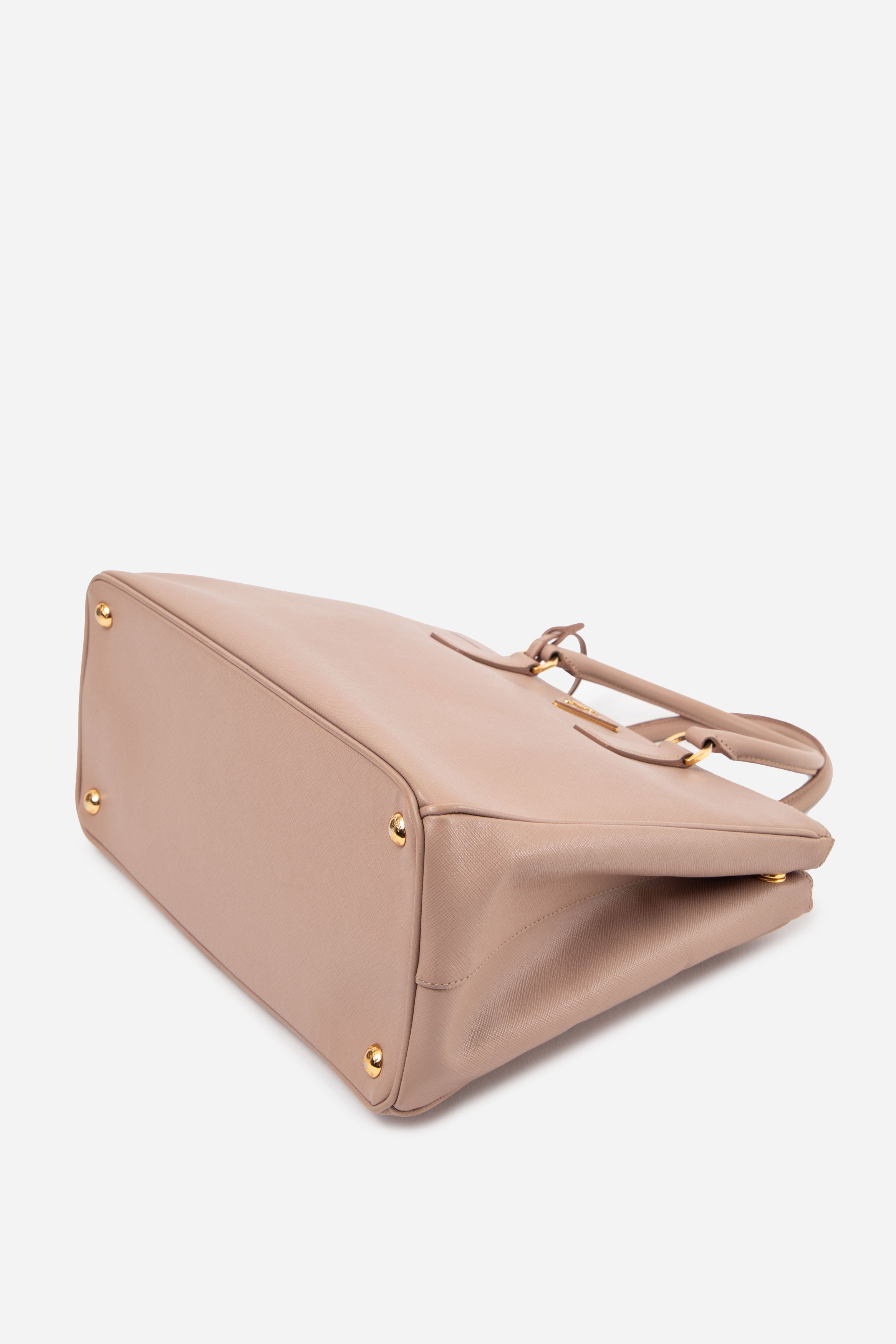 Prada Beige Saffiano Medium Galleria Double Zip Tote With Strap