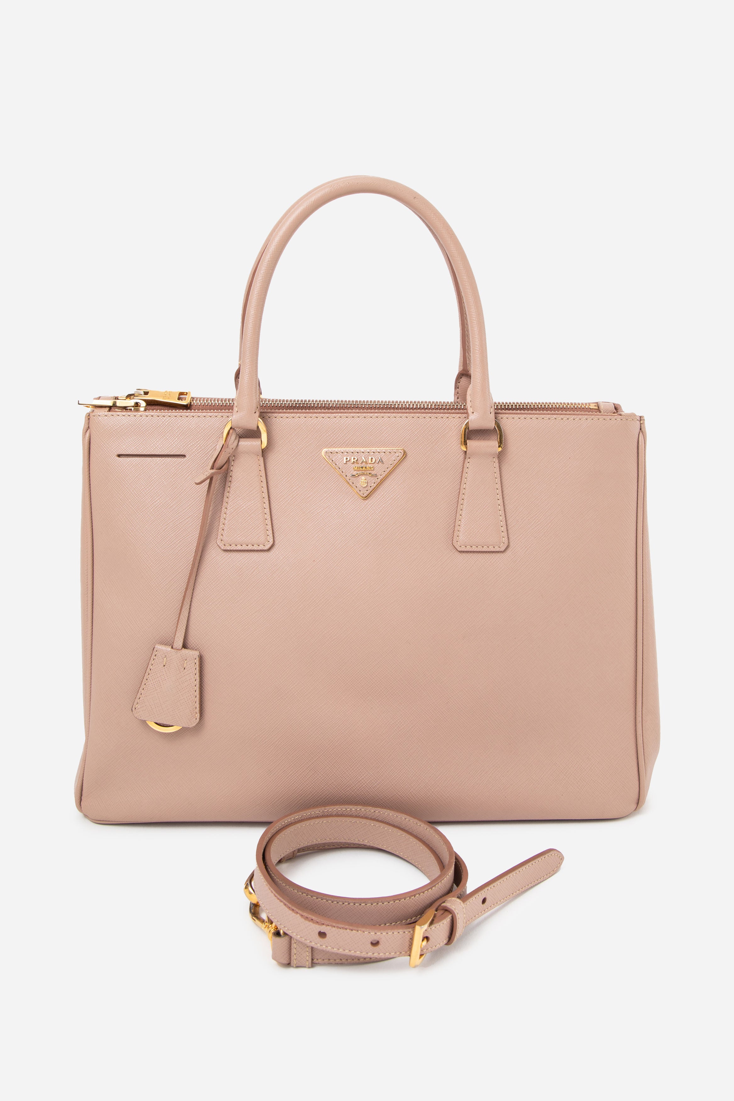 Prada Beige Saffiano Medium Galleria Double Zip Tote With Strap